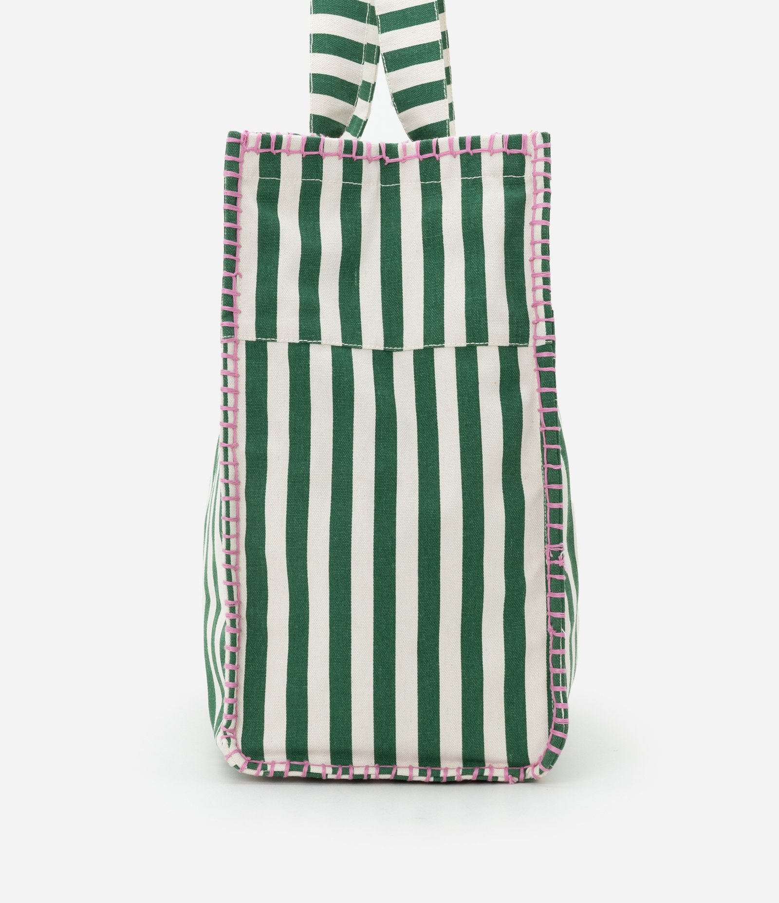 Bolsa de Praia em Lona Listrada com Patch de Cereja e Pesponto Contrastante Verde/Off White 3