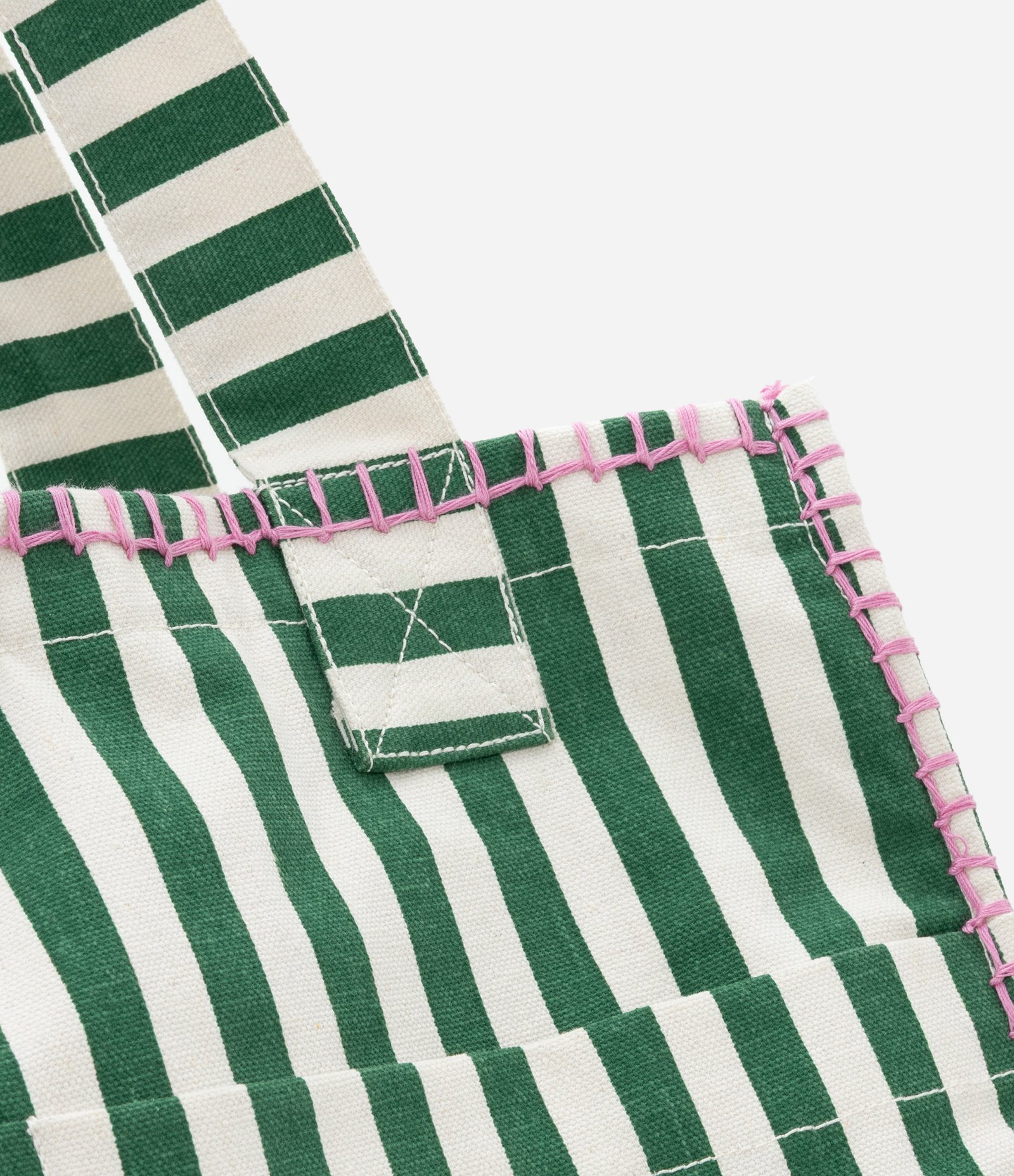 Bolsa de Praia em Lona Listrada com Patch de Cereja e Pesponto Contrastante Verde/Off White 5