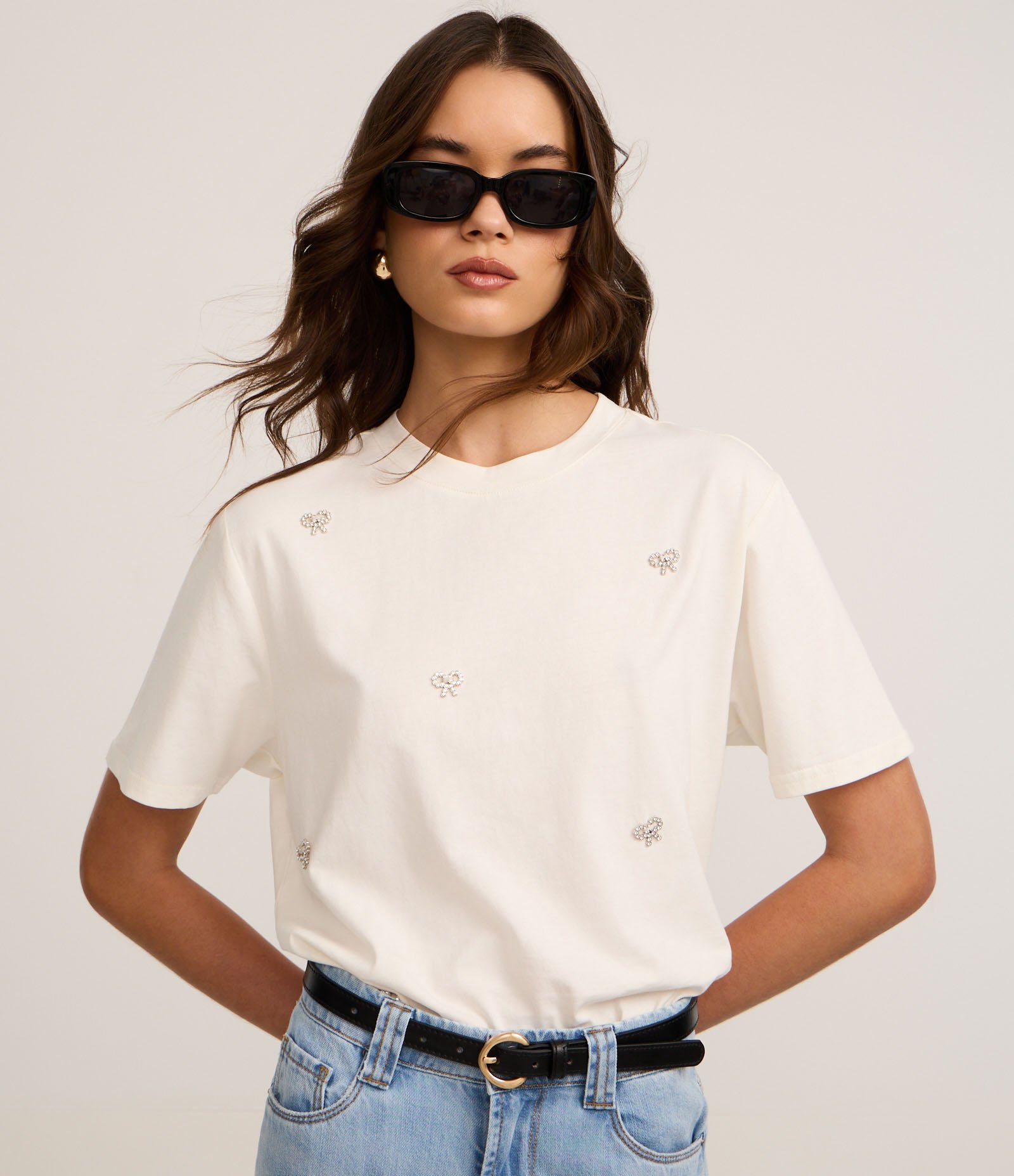 Blusa em Algodão com Bordado de Laços com Pérolas Branco 1