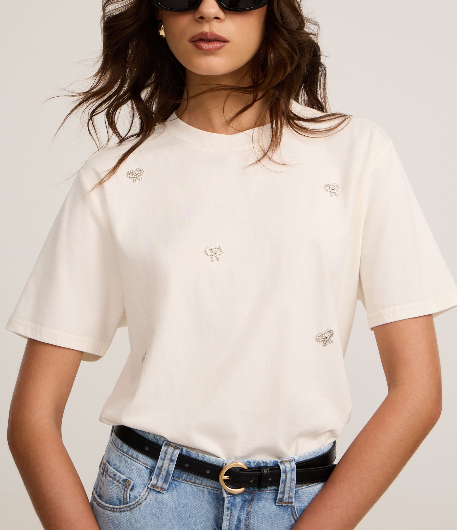 Blusa em Algodão com Bordado de Laços com Pérolas Branco 4