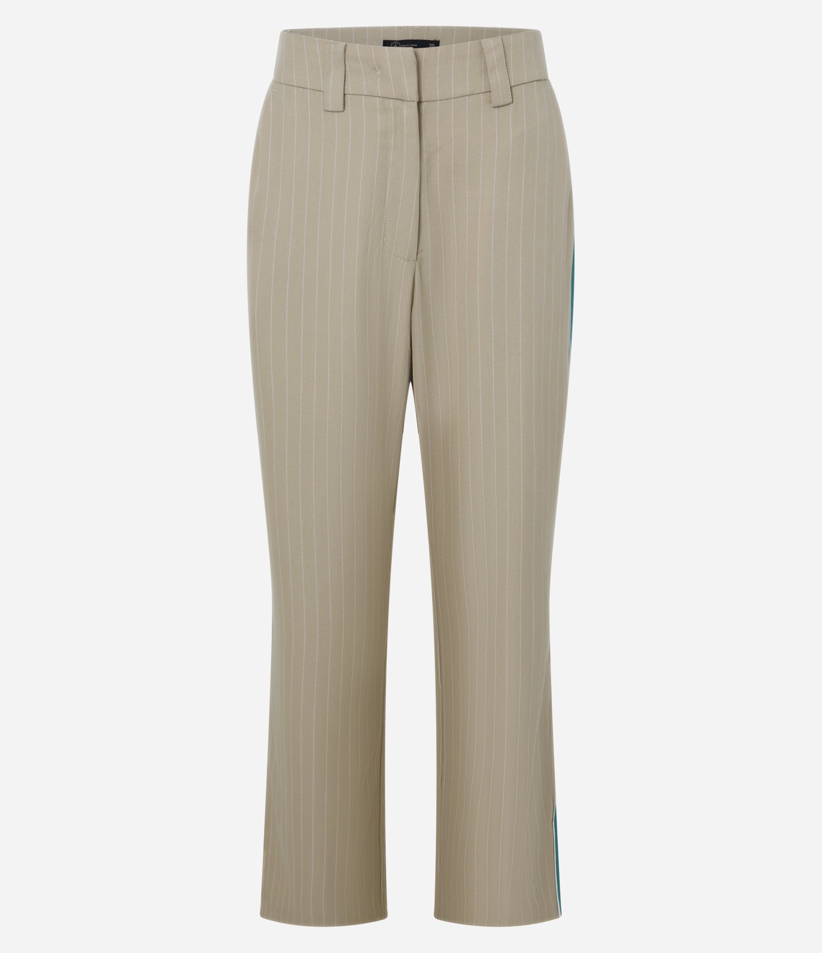 Calça Reta Alfaiatada com Riscas de Giz e Contraste Lateral Bege 6