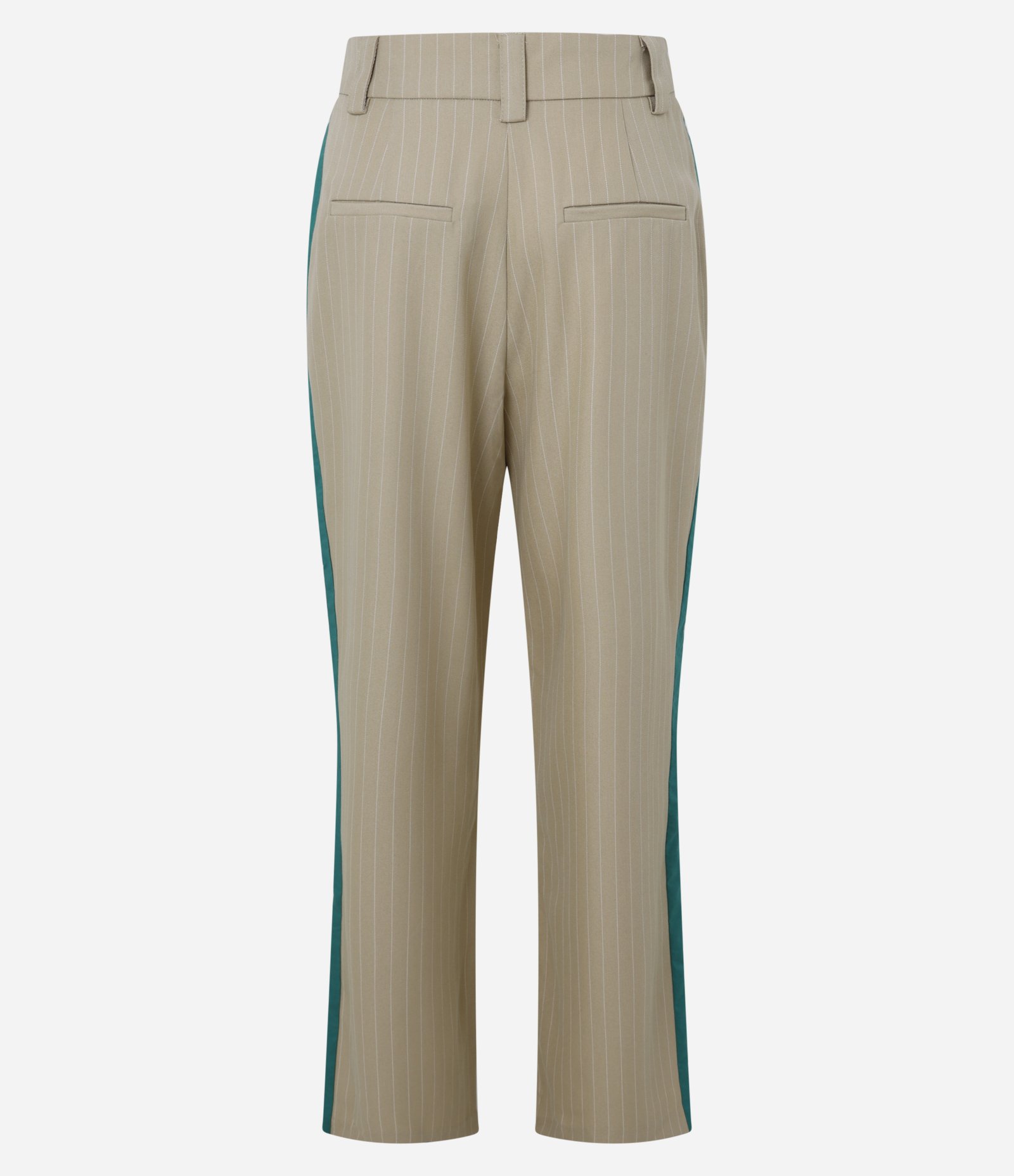 Calça Reta Alfaiatada com Riscas de Giz e Contraste Lateral Bege 7