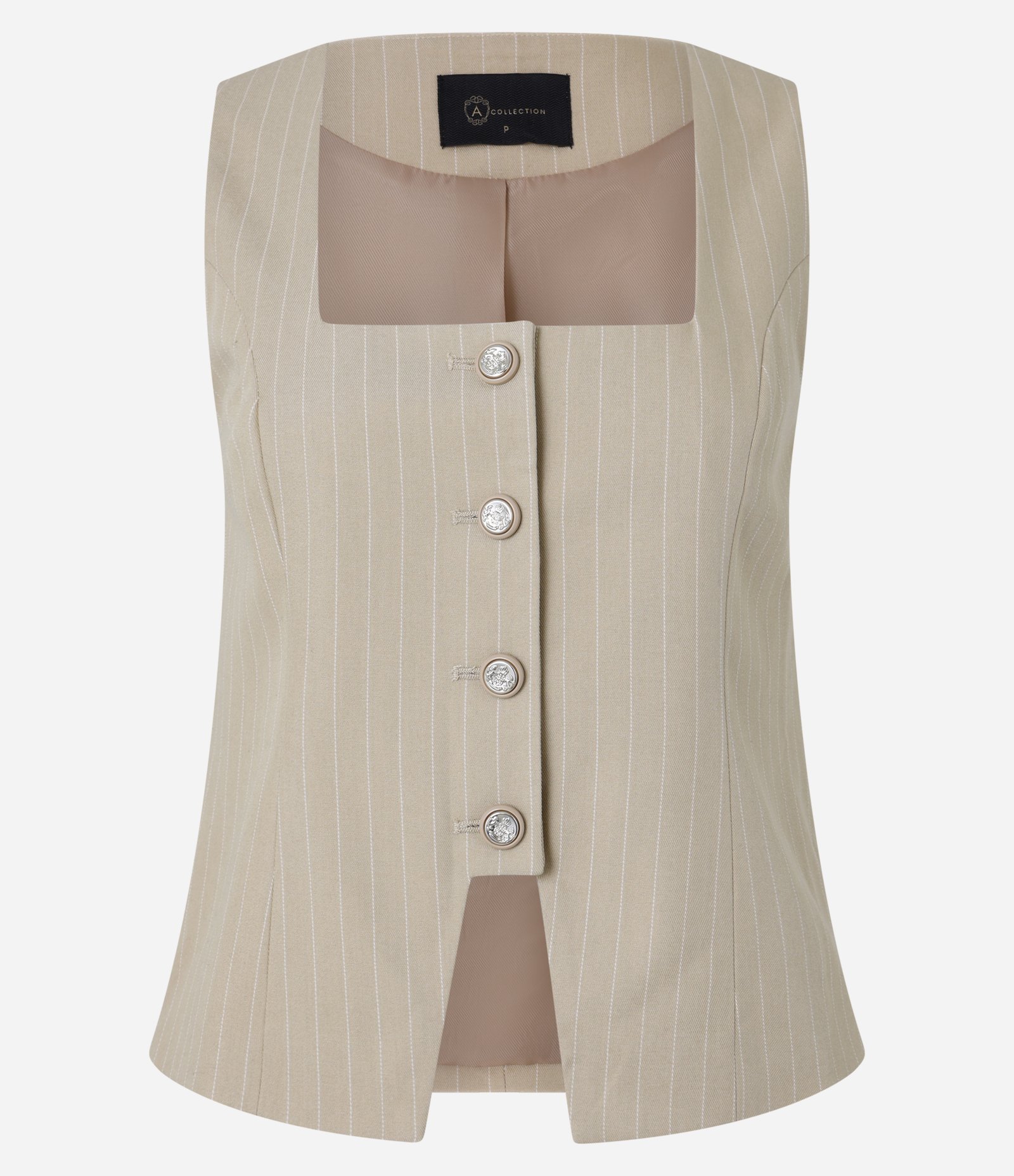 Colete Alfaiatado com Barra Recortada e Riscas de Giz Bege 5