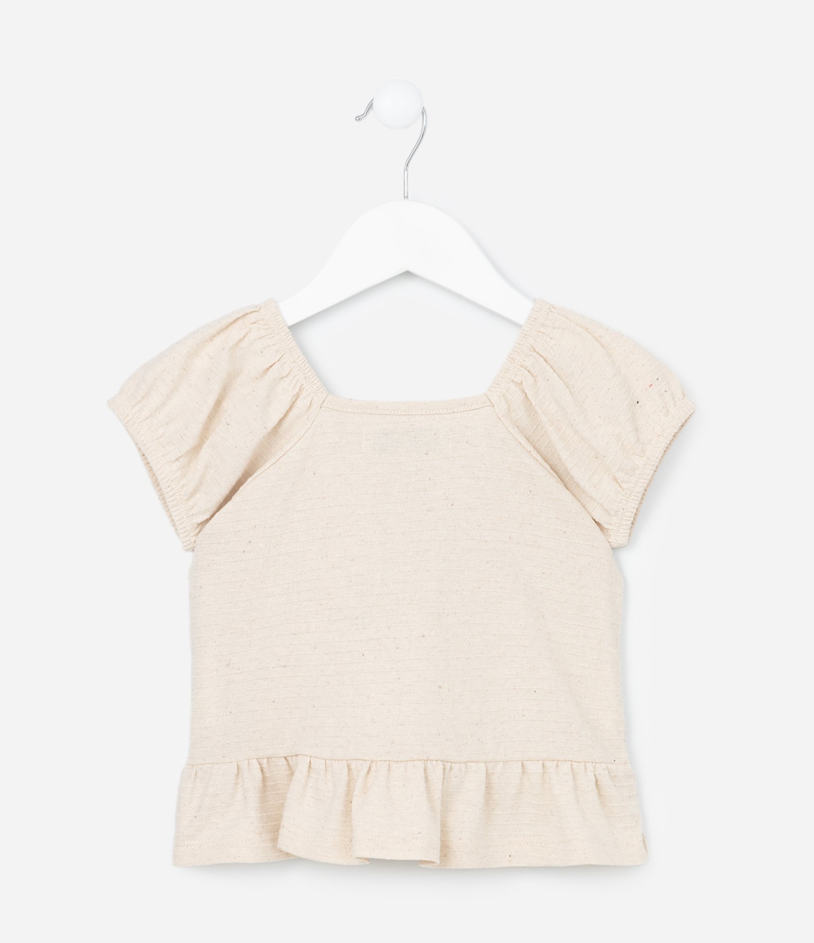 Blusa Infantil Texturizada com Estampa Florzinhas - Tam 1 a 6 Anos Bege 2