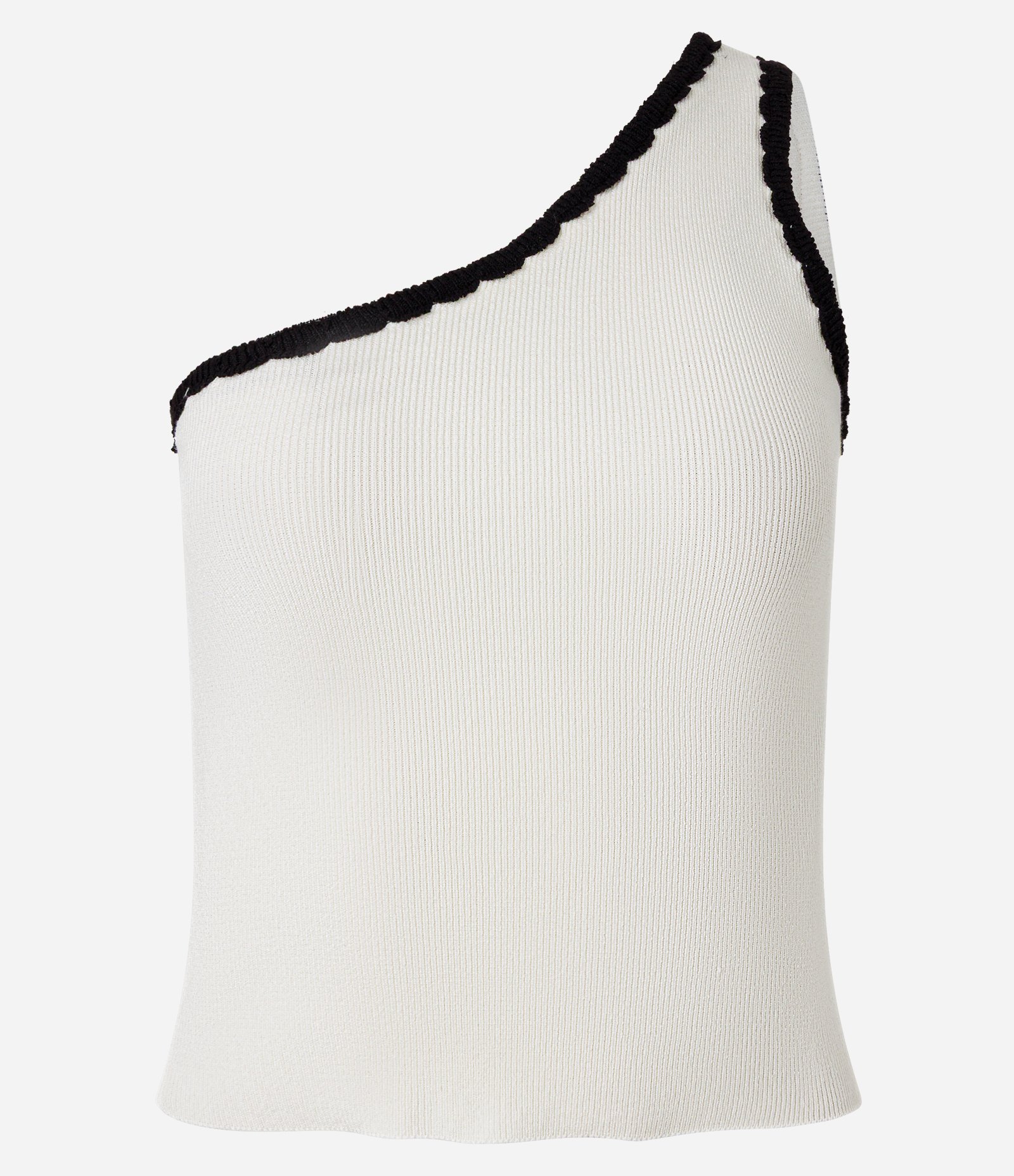Blusa em Tricô com Um Ombro Só e Viés Contrastante Branco 1
