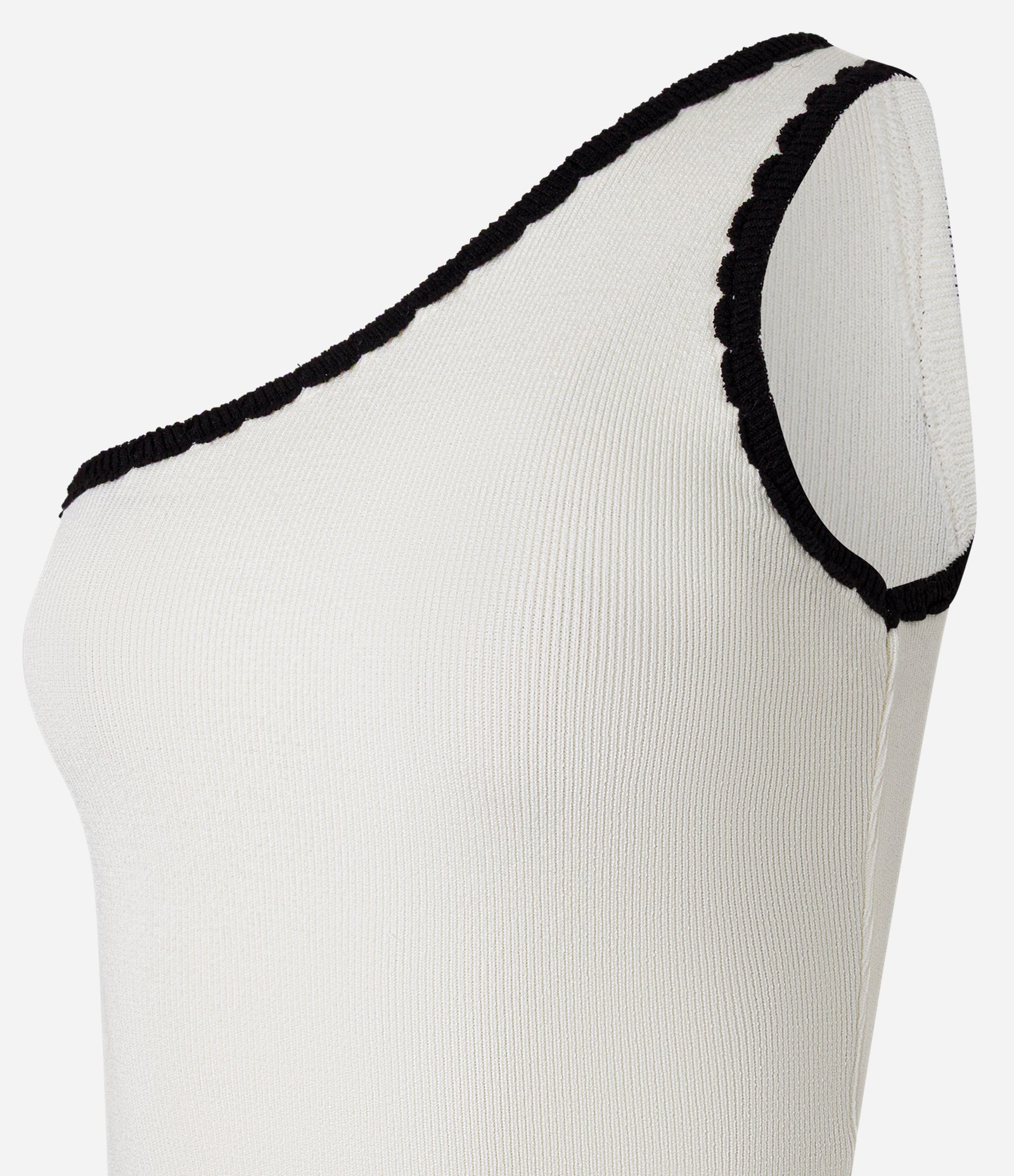 Blusa em Tricô com Um Ombro Só e Viés Contrastante Branco 2