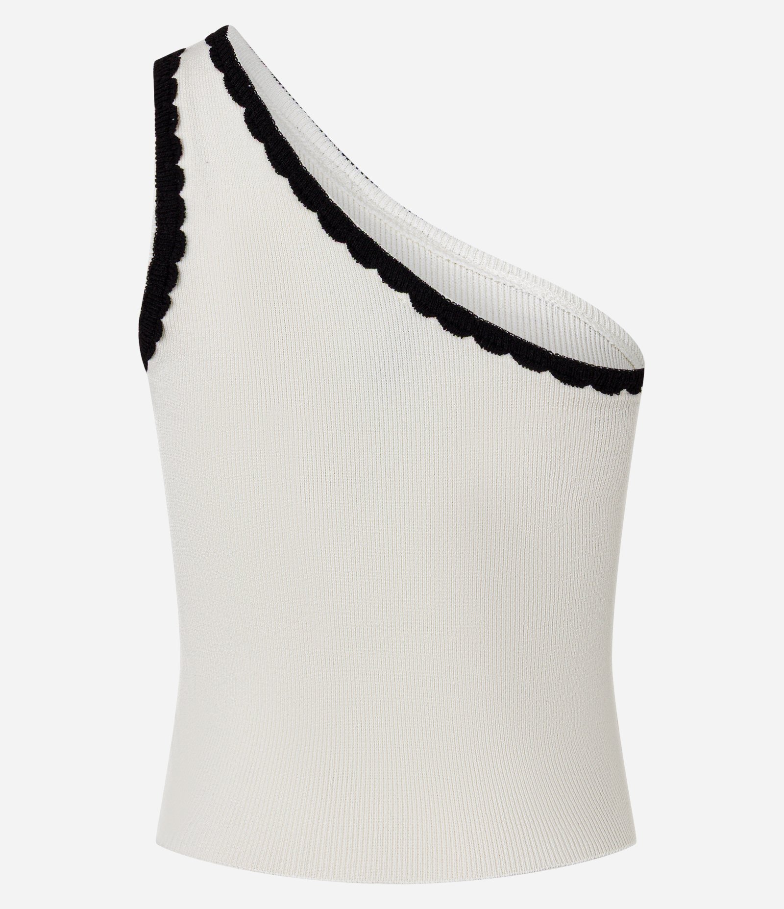 Blusa em Tricô com Um Ombro Só e Viés Contrastante Branco 3