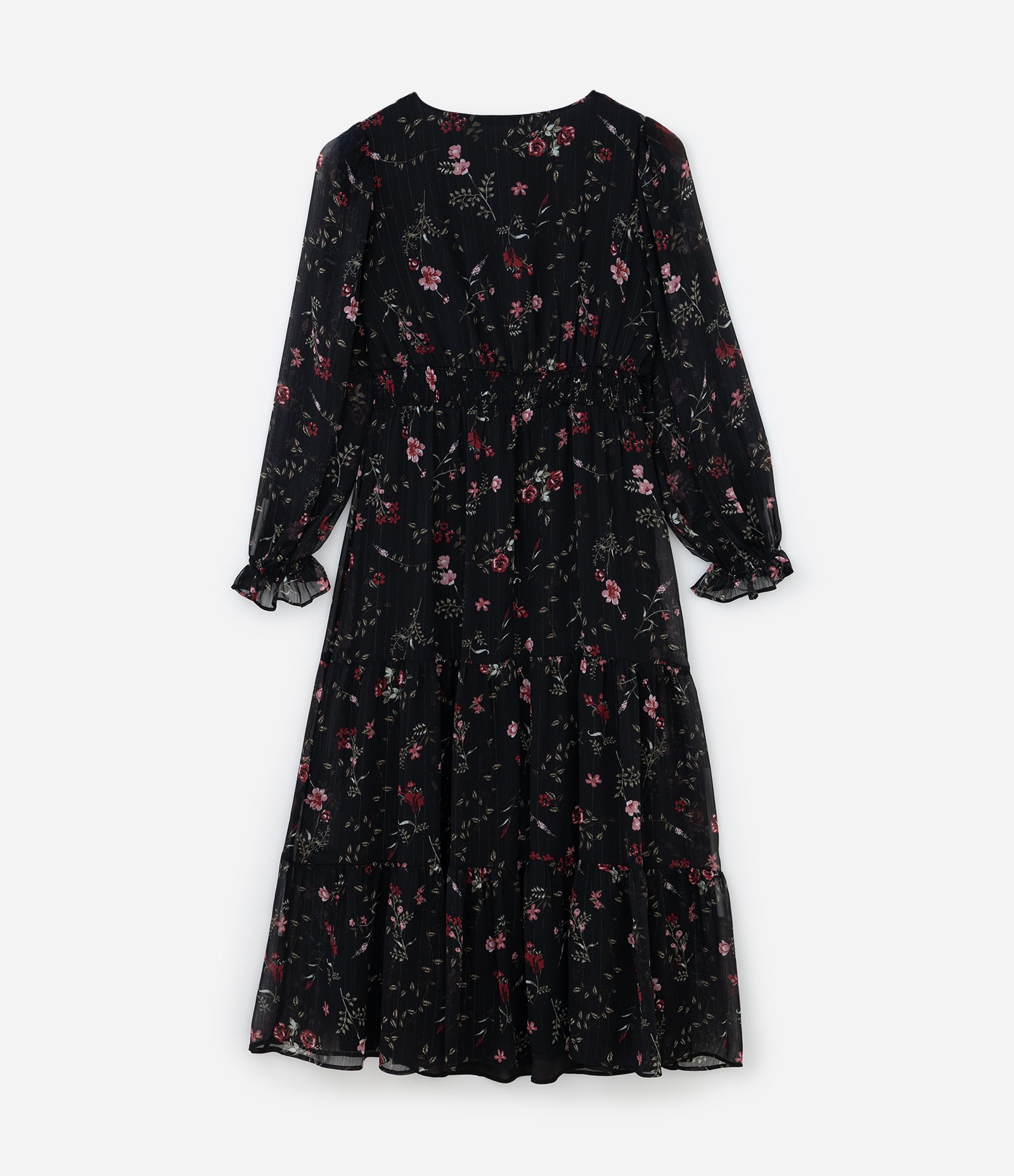 Vestido Midi Floral em Chiffon com Babados e Brilhos Curve & Plus Size Preto 6