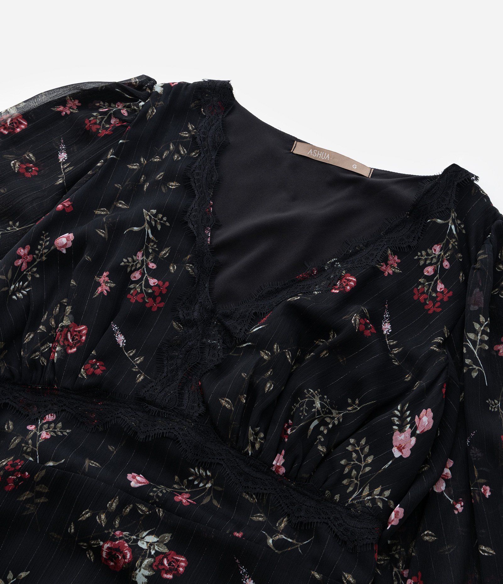Vestido Midi Floral em Chiffon com Babados e Brilhos Curve & Plus Size Preto 8