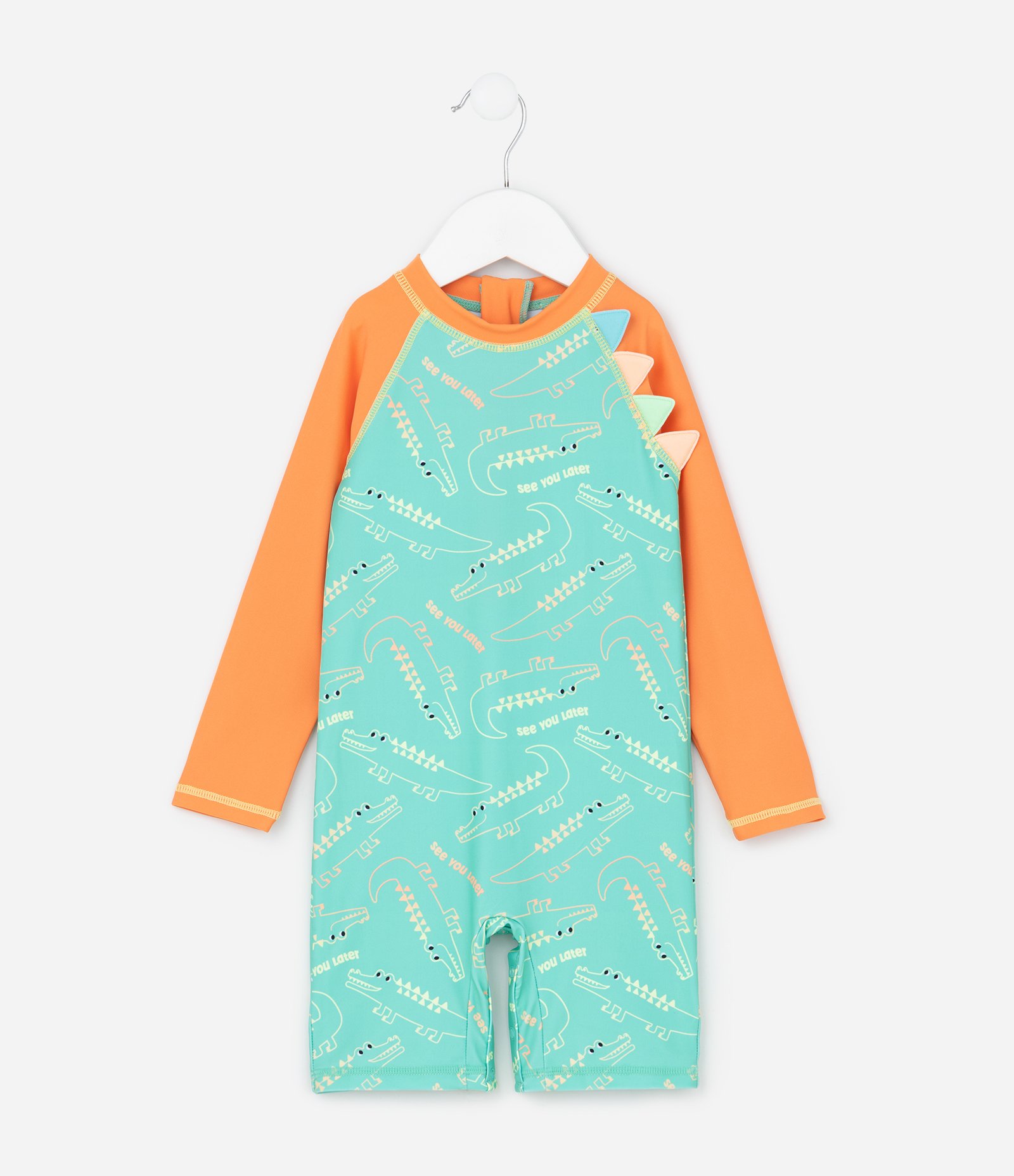 Macacão Infantil com Proteção UV e Cristas 3D - Tam 1 a 4 Anos Verde/Laranja 1