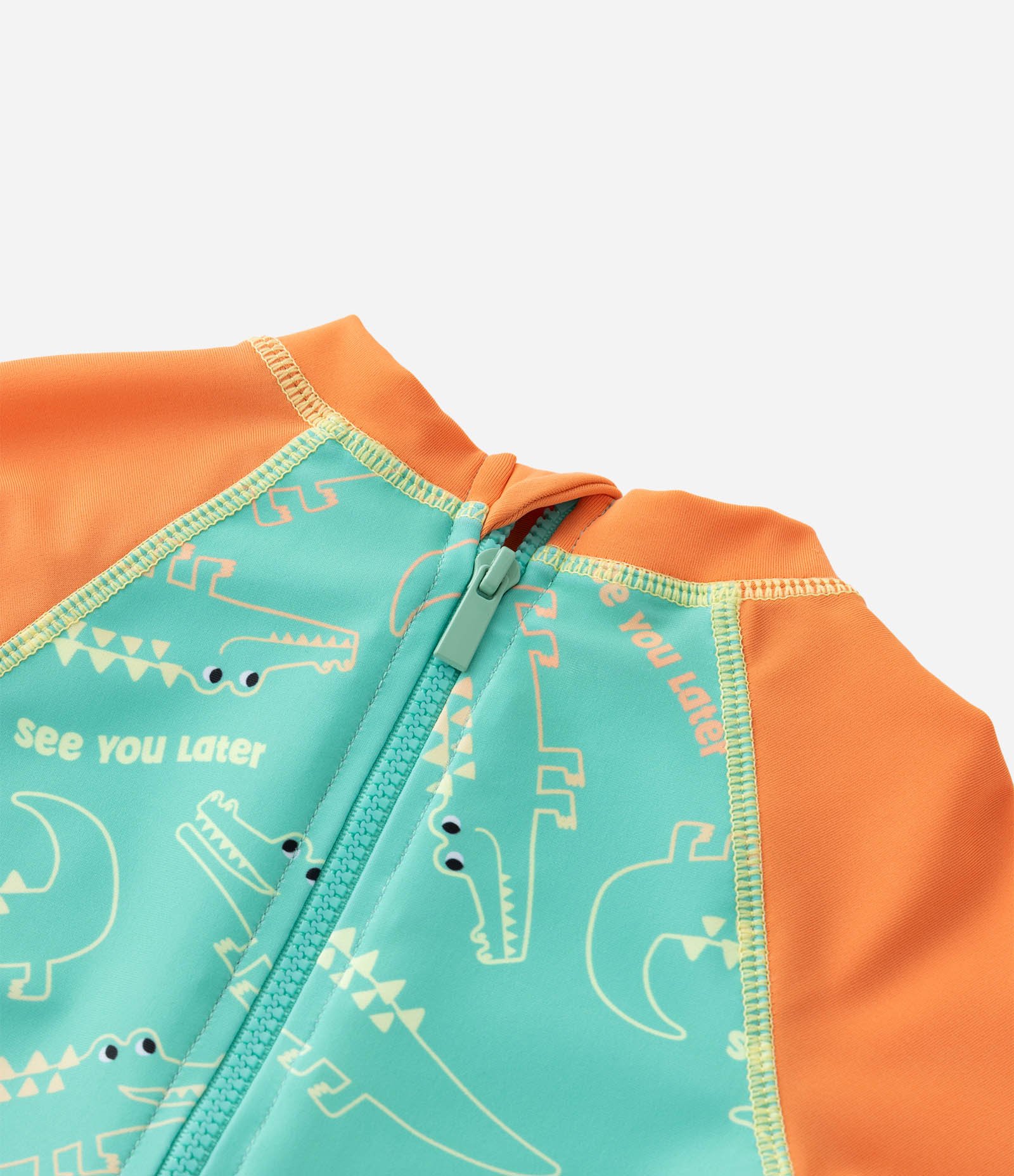 Macacão Infantil com Proteção UV e Cristas 3D - Tam 1 a 4 Anos Verde/Laranja 4