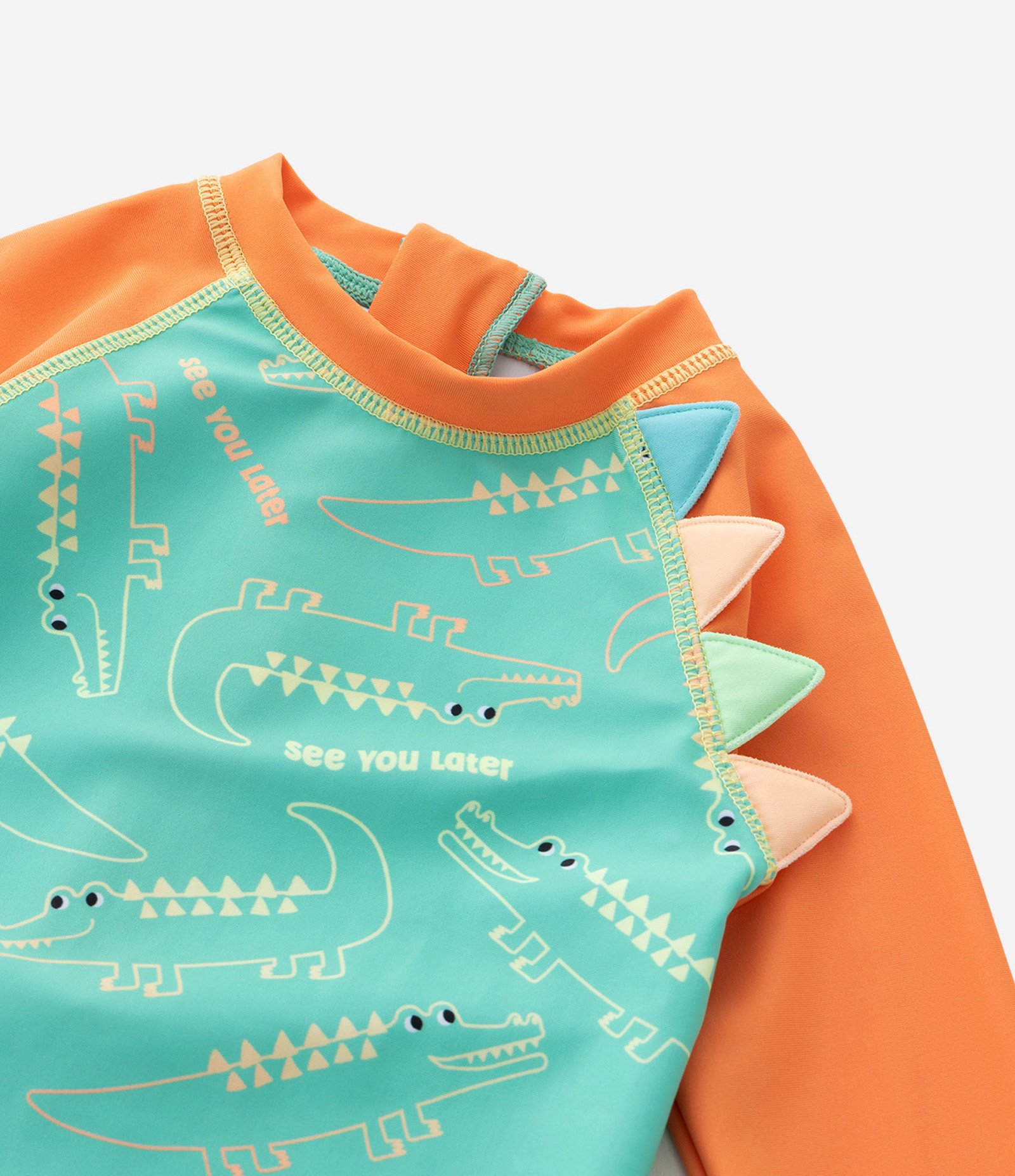 Macacão Infantil com Proteção UV e Cristas 3D - Tam 1 a 4 Anos Verde/Laranja 7