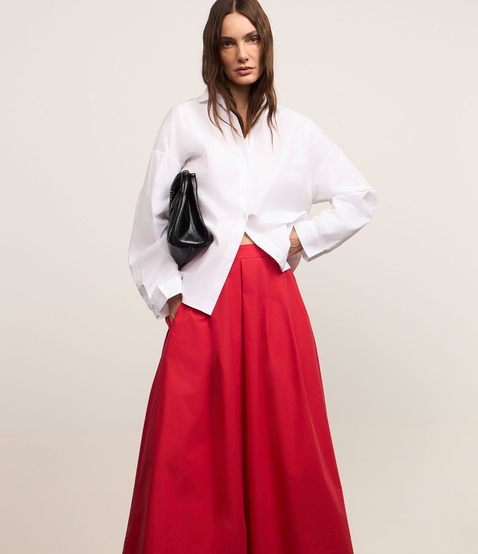 Saia Longa em Tricoline com Elástico no Cós e Prega Vermelho 2