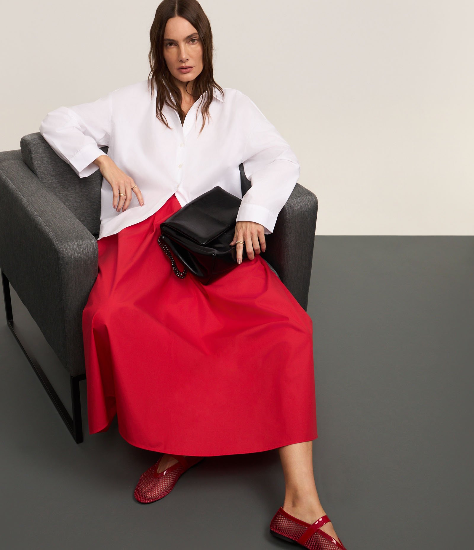 Saia Longa em Tricoline com Elástico no Cós e Prega Vermelho 5