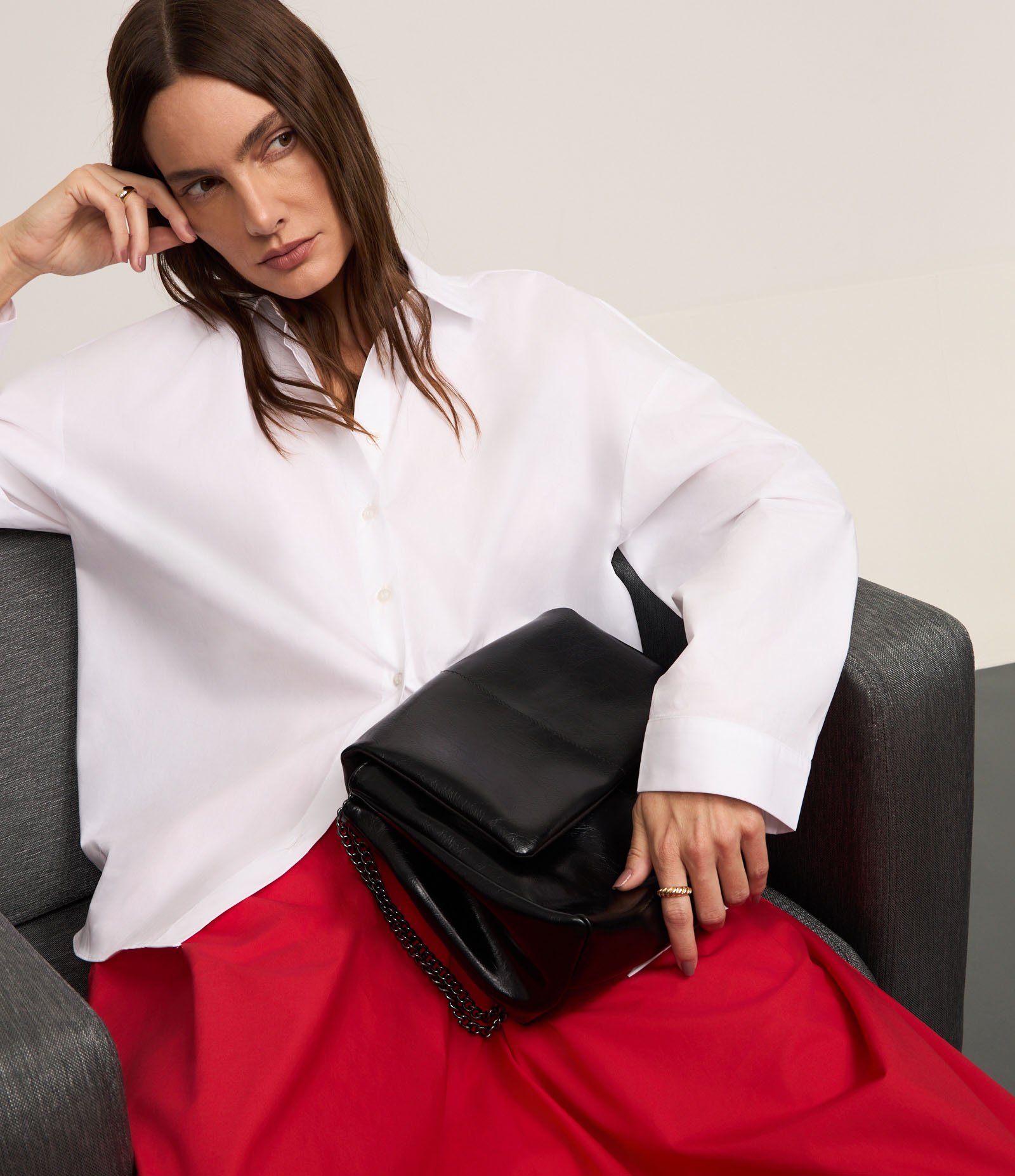 Saia Longa em Tricoline com Elástico no Cós e Prega Vermelho 6