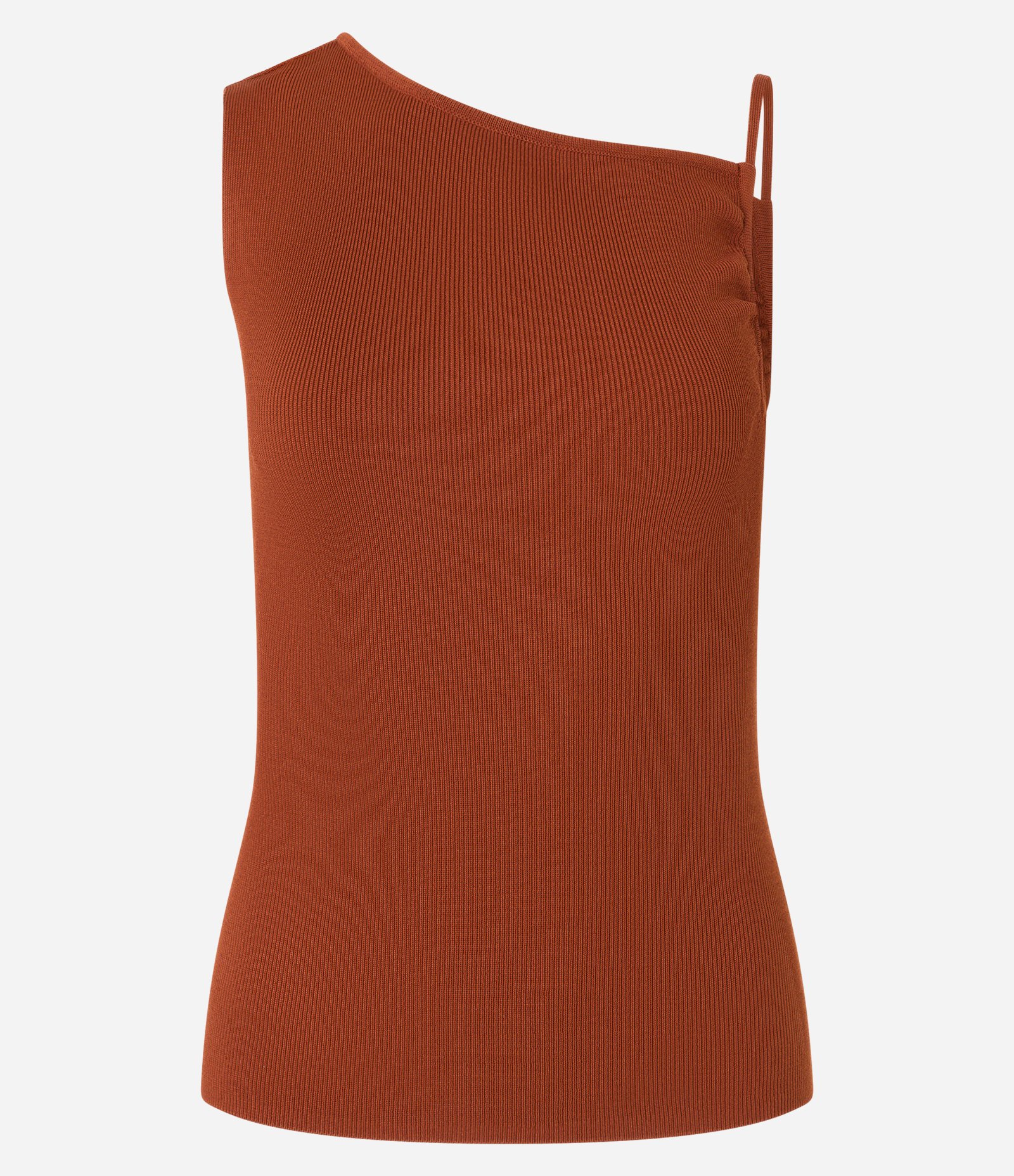 Blusa Canelada em Tricô com Decote Assimétrico Terracota 5