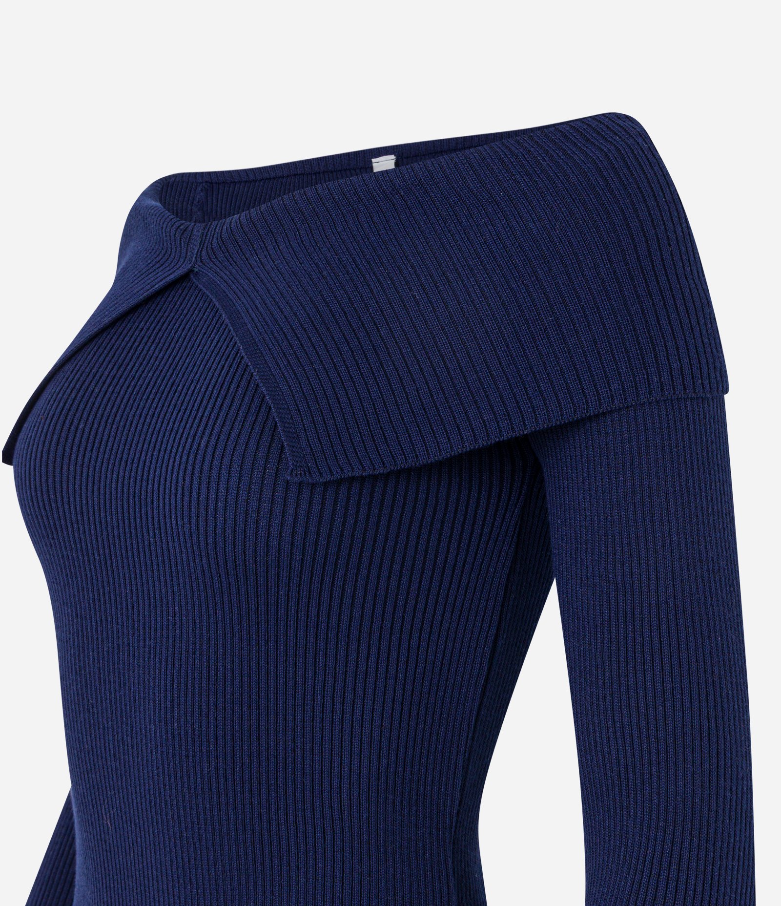 Blusa em Tricô com Pala Virada e Recorte Azul Marinho 5