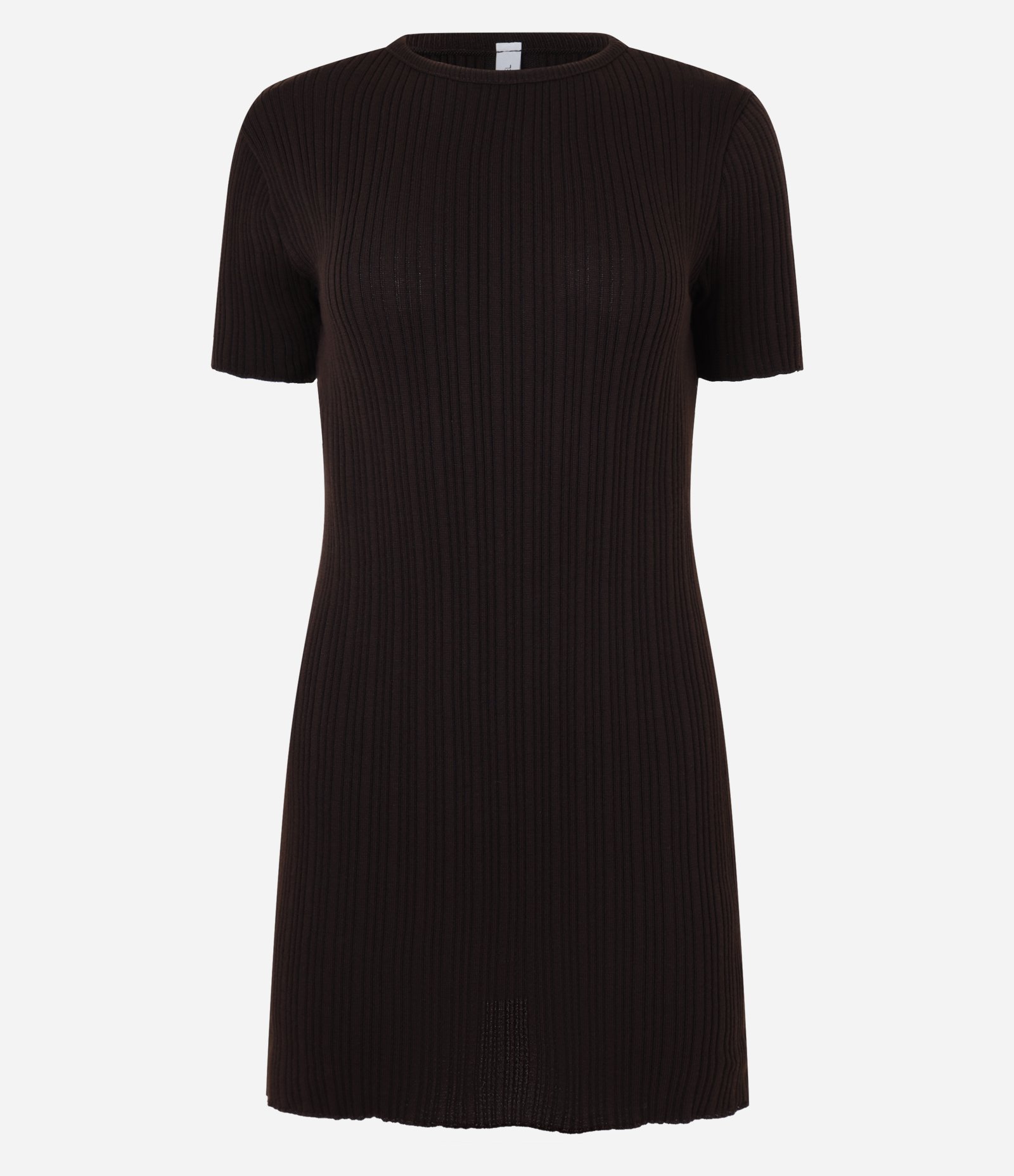 Vestido Curto em Tricô com Manga Curta Marrom 5