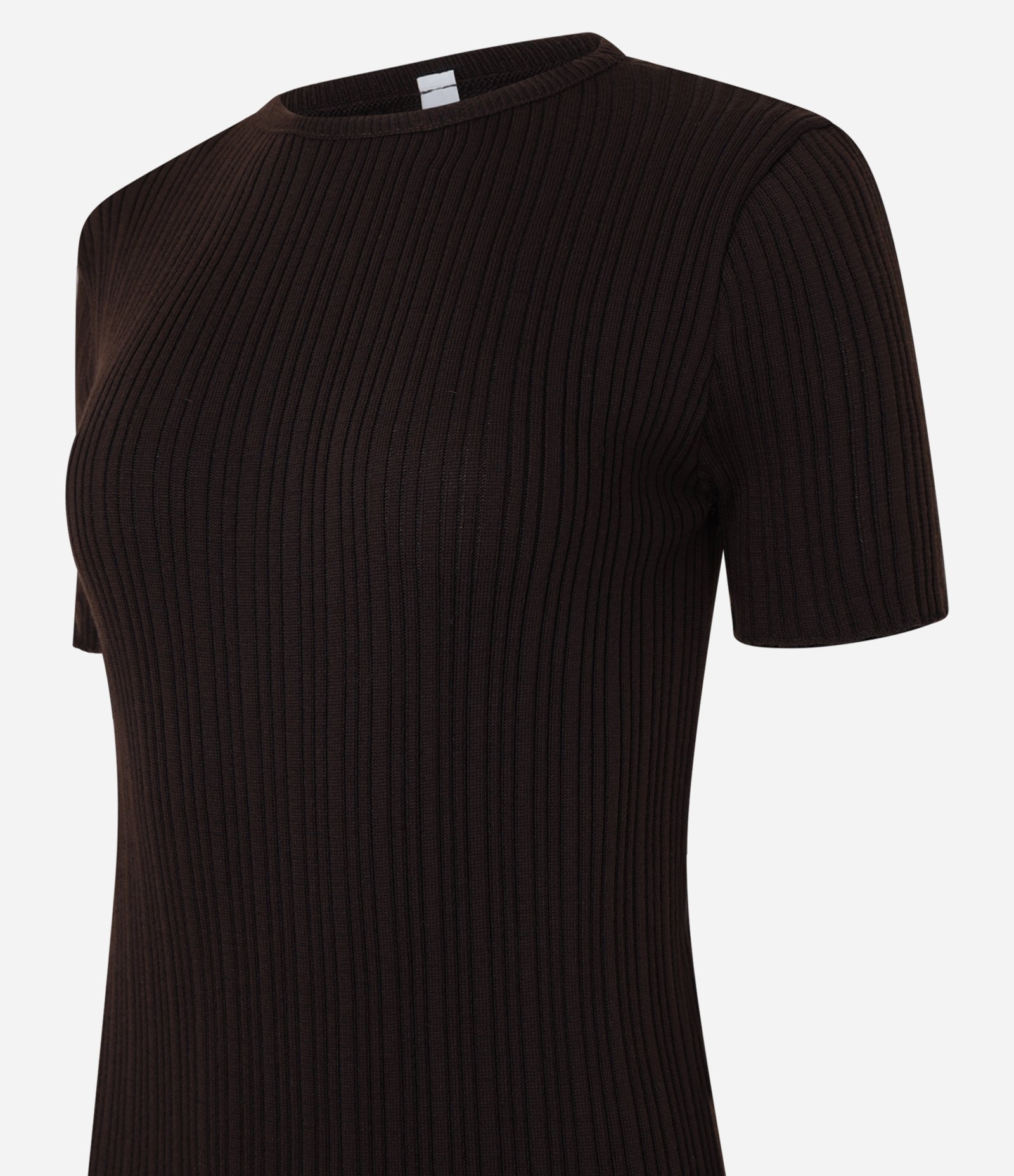 Vestido Curto em Tricô com Manga Curta Marrom 6