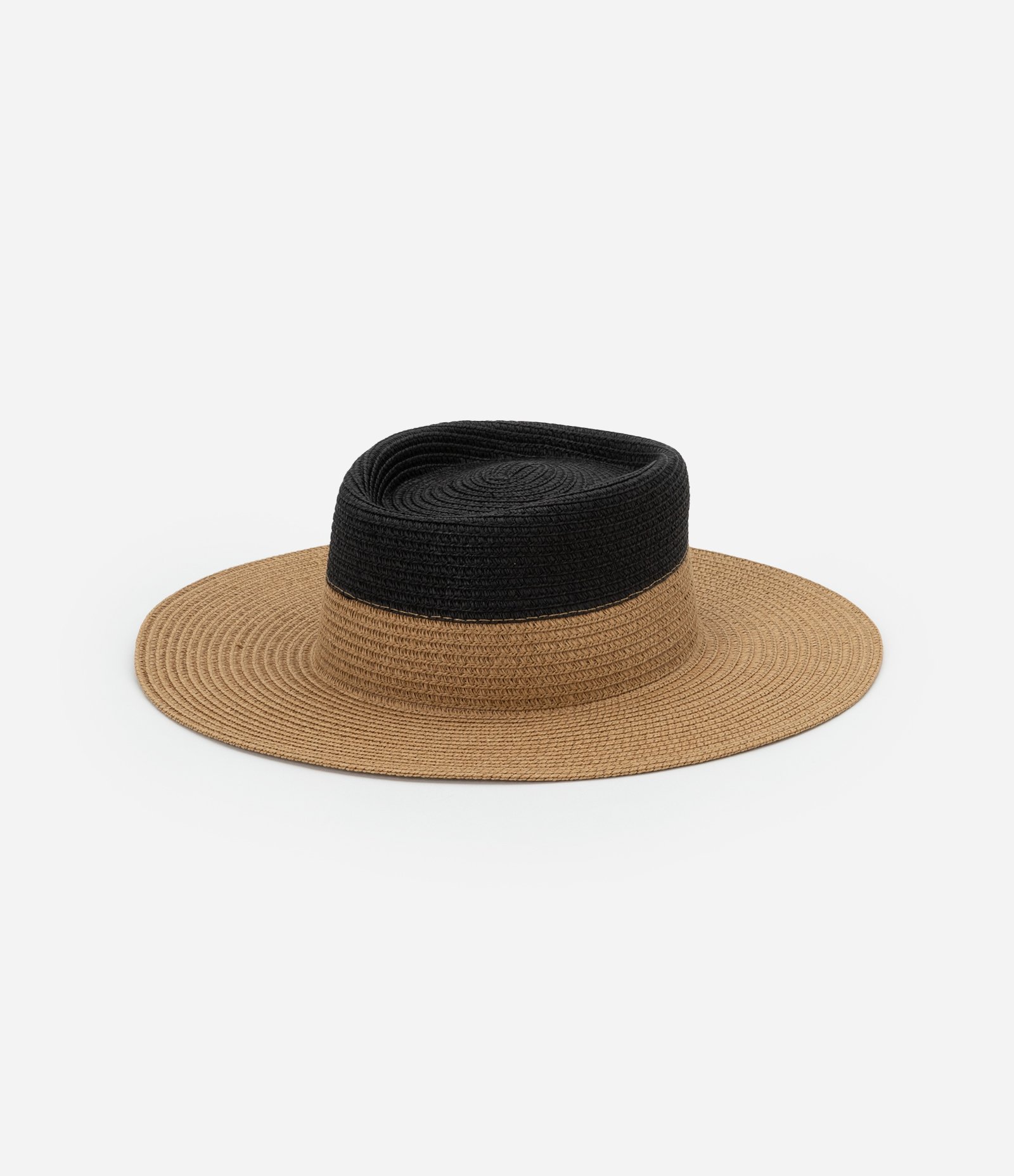 Chapéu de Praia com Aba Reta com Bloco de Cores Preto/Marrom 1
