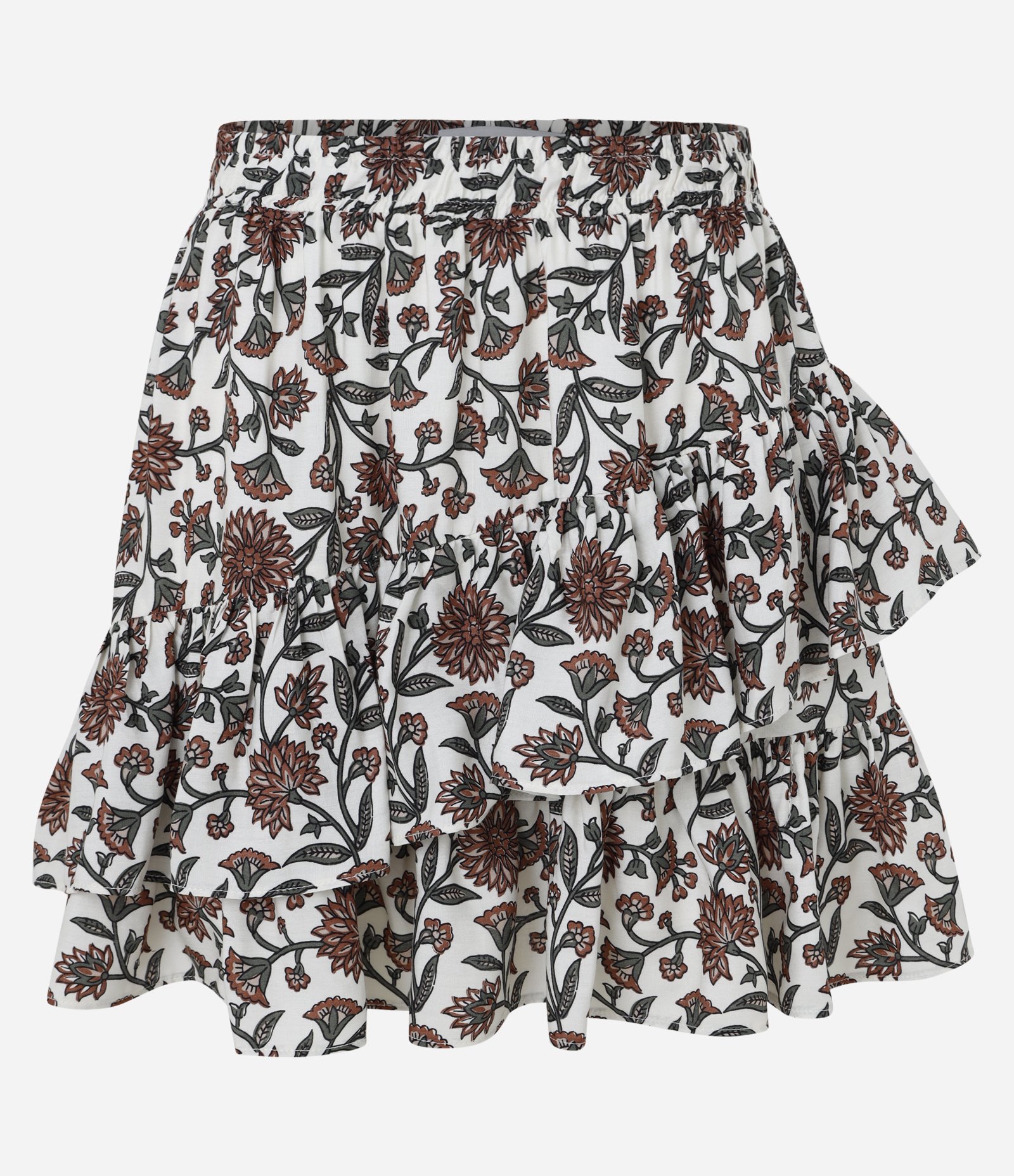 Saia Curta em Viscose com Estampa Floral e Babados Branco 6