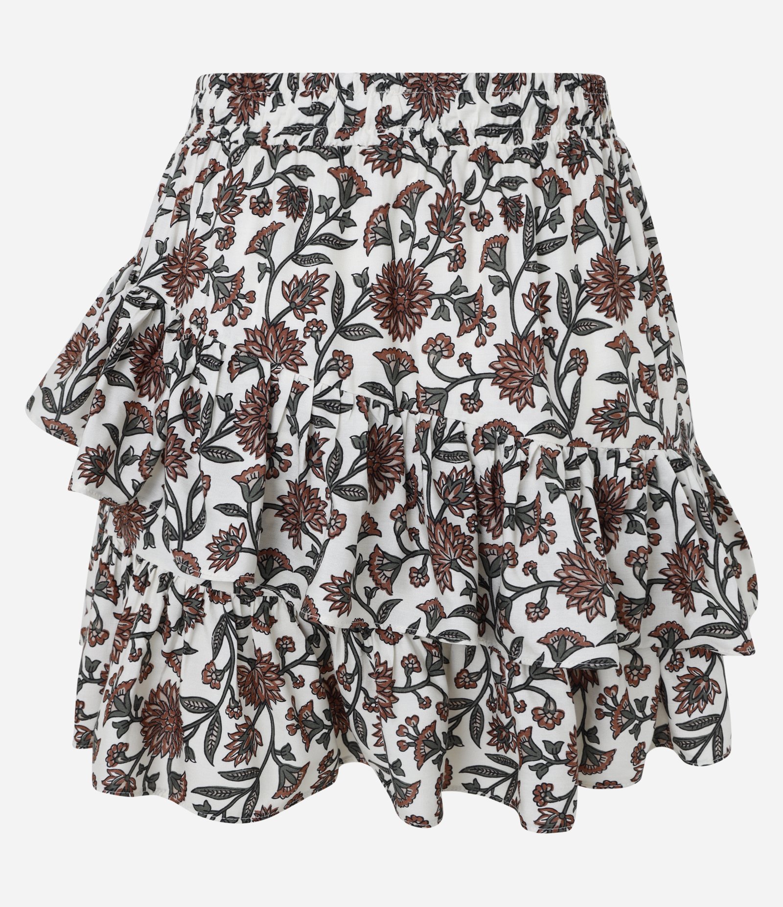 Saia Curta em Viscose com Estampa Floral e Babados Branco 7