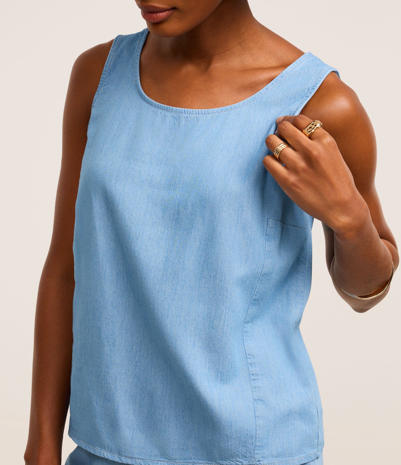 Blusa Sem Manga em Jeans Azul 4