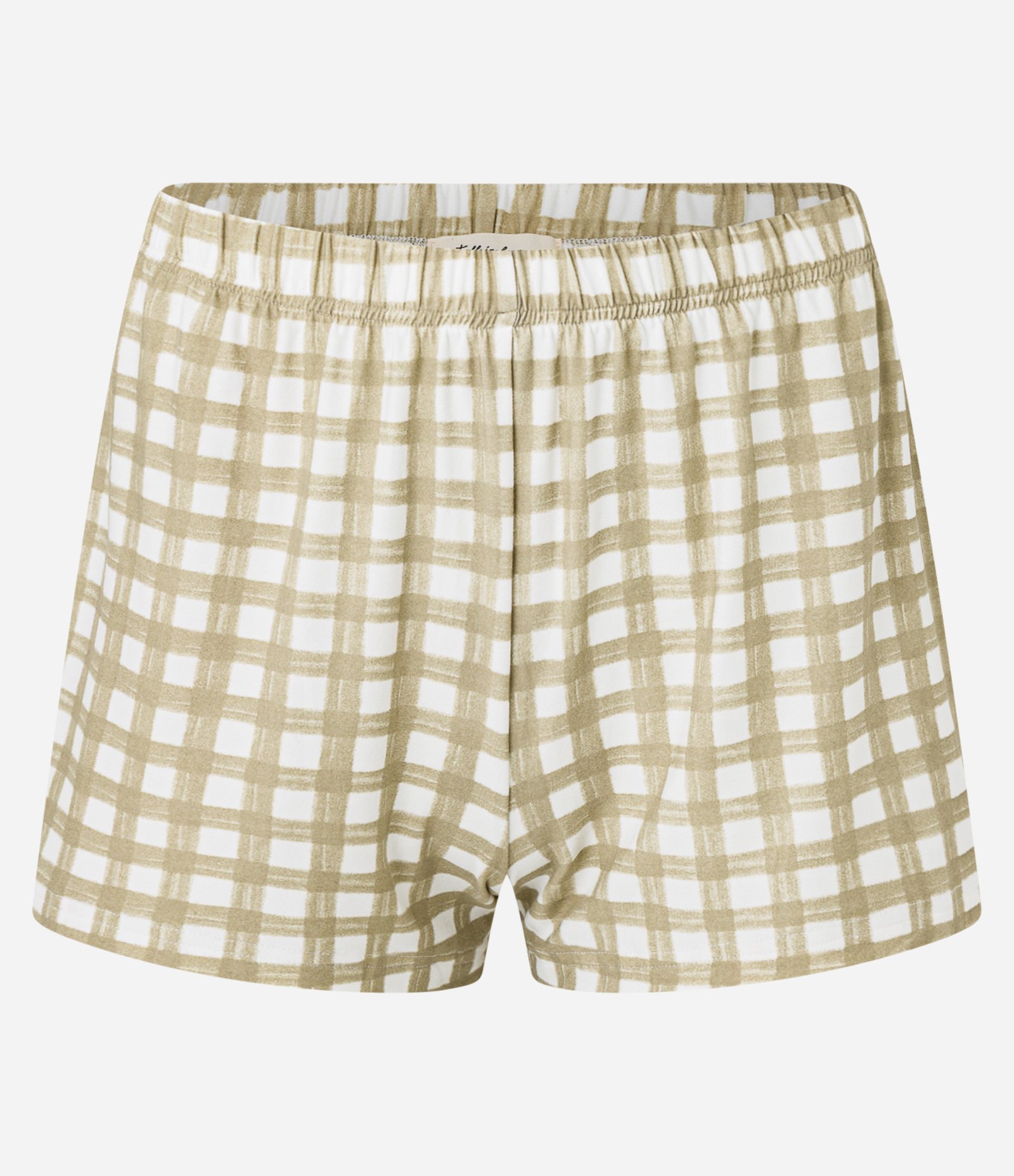 Pijama Short Doll em Peach Touch com Estampa Xadrez Vichy e Detalhe de Renda Verde 8