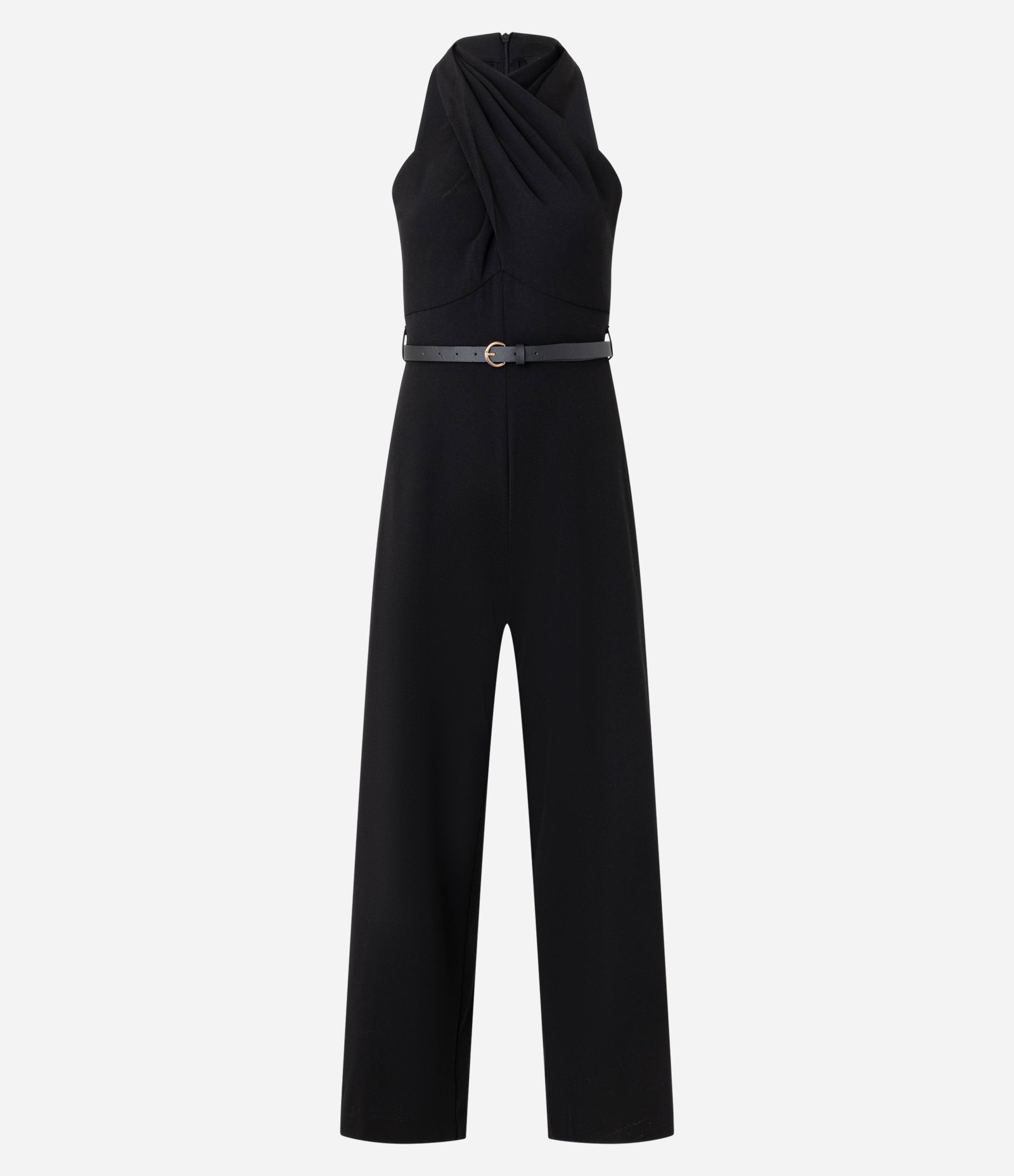 Macacão Frente Único em Crepe com Decote Torcido e Cinto Preto 8