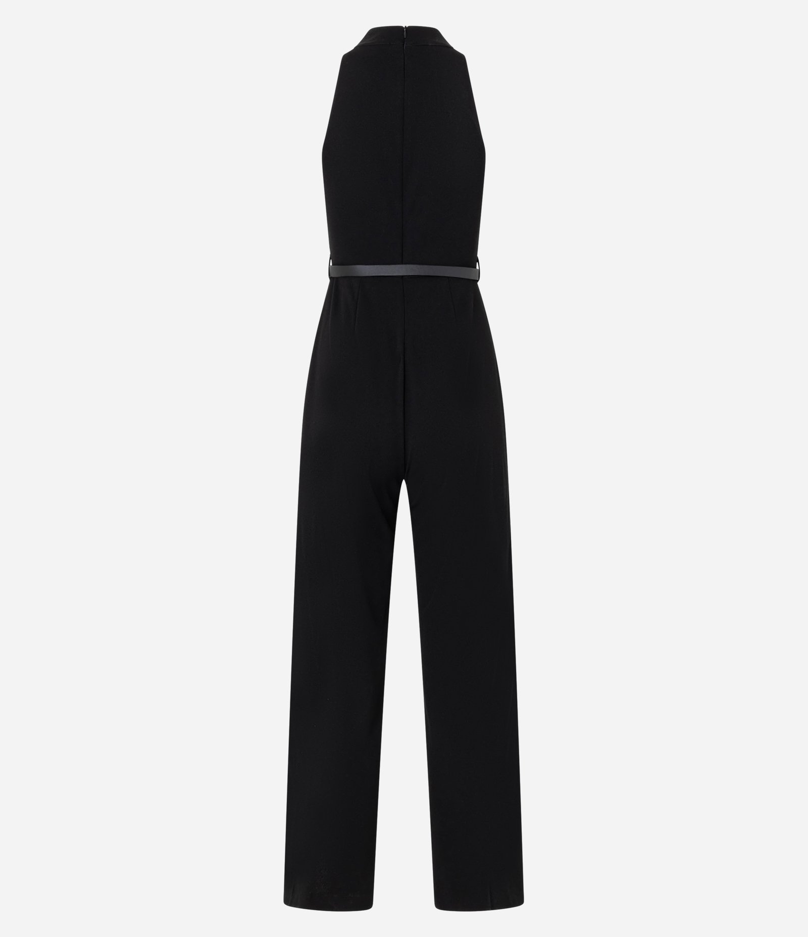 Macacão Frente Único em Crepe com Decote Torcido e Cinto Preto 10