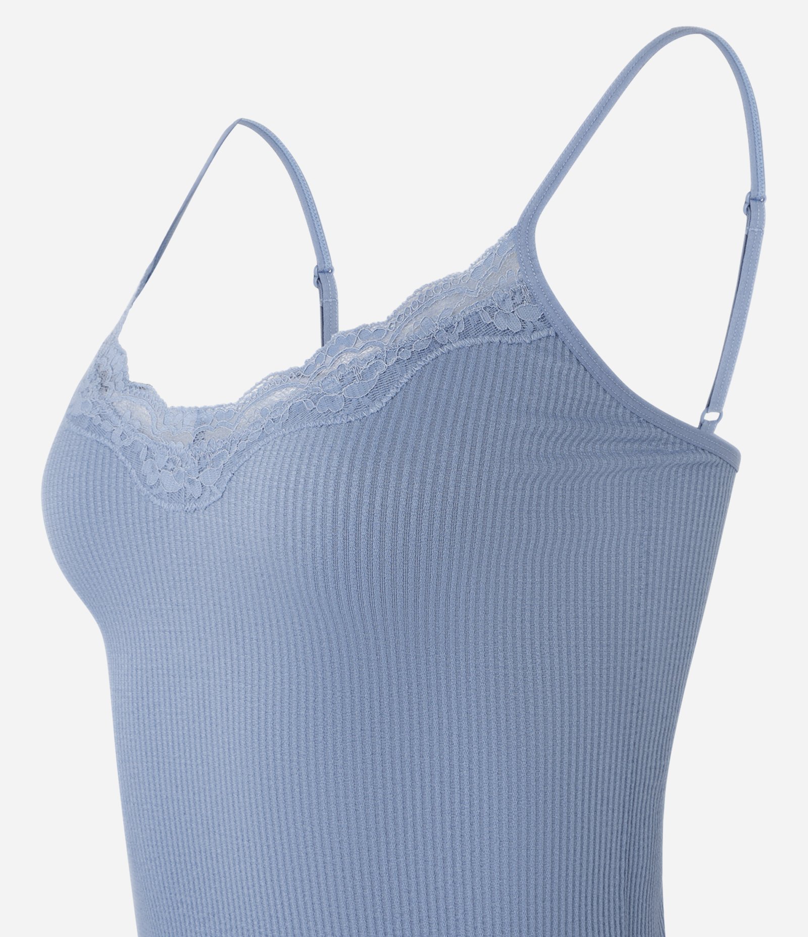 Blusa de Pijama Alcinha em Poliamida Seamless com Renda Azul 5