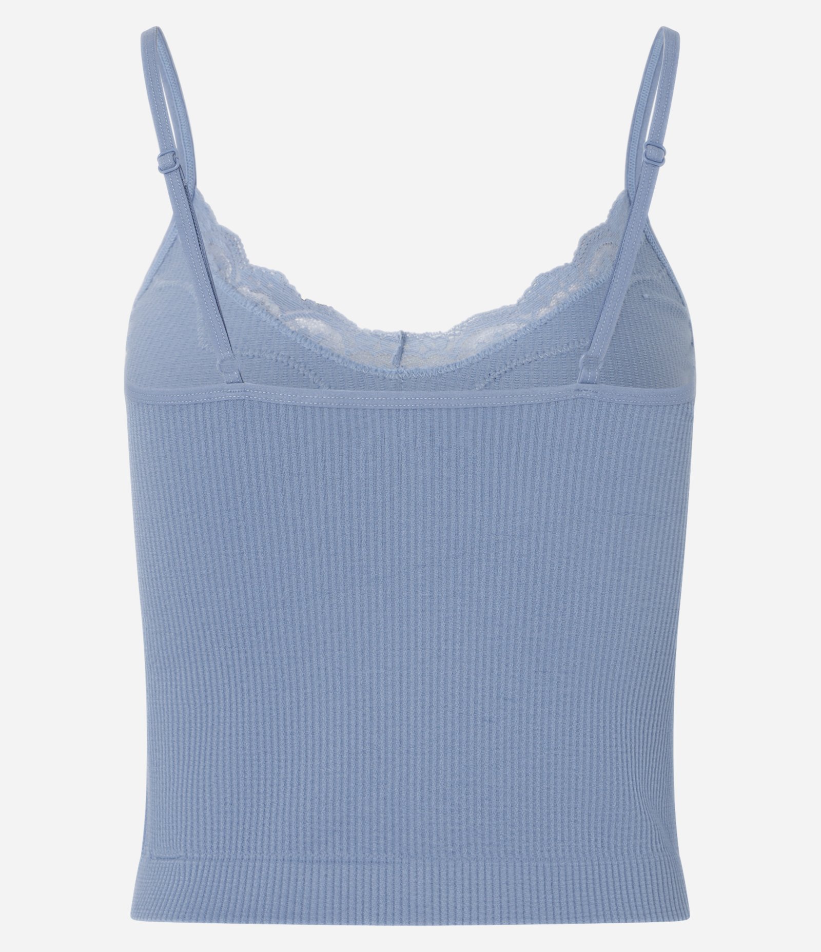 Blusa de Pijama Alcinha em Poliamida Seamless com Renda Azul 6