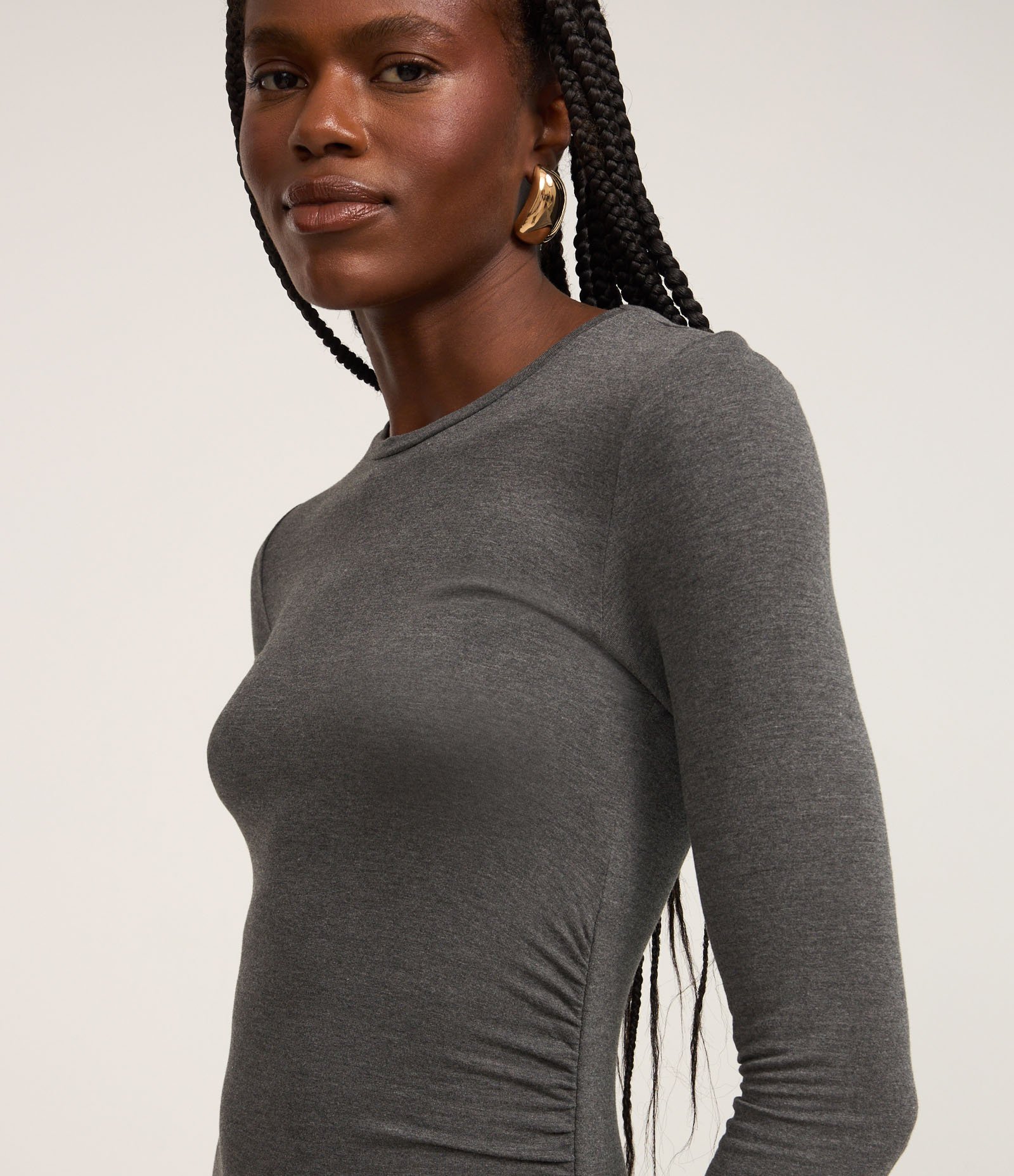 Vestido Reto Longo em Moletinho com Fenda Cinza 3