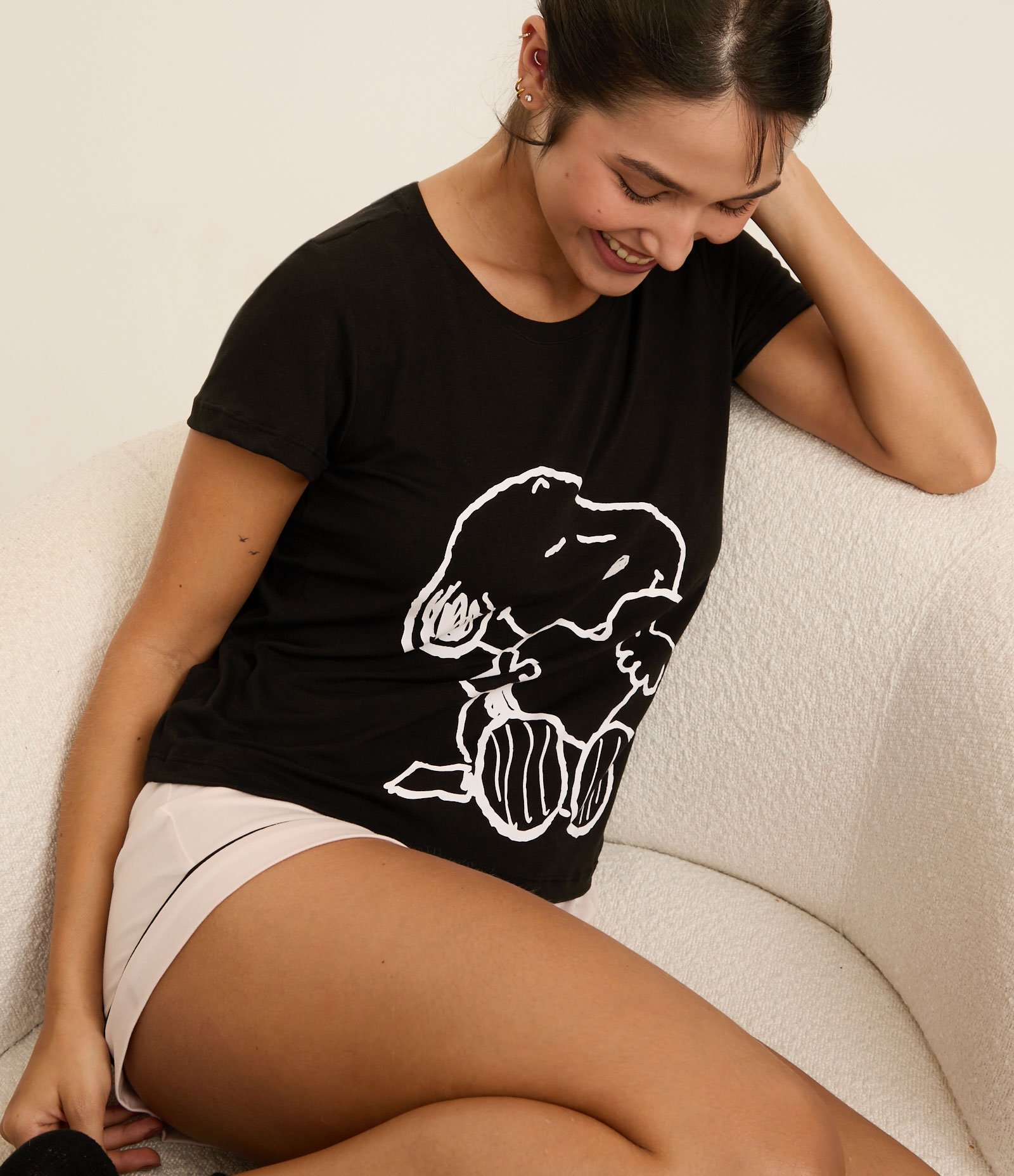 Blusa de Pijama com Estampa Snoopy e Peach Touch Preto 2