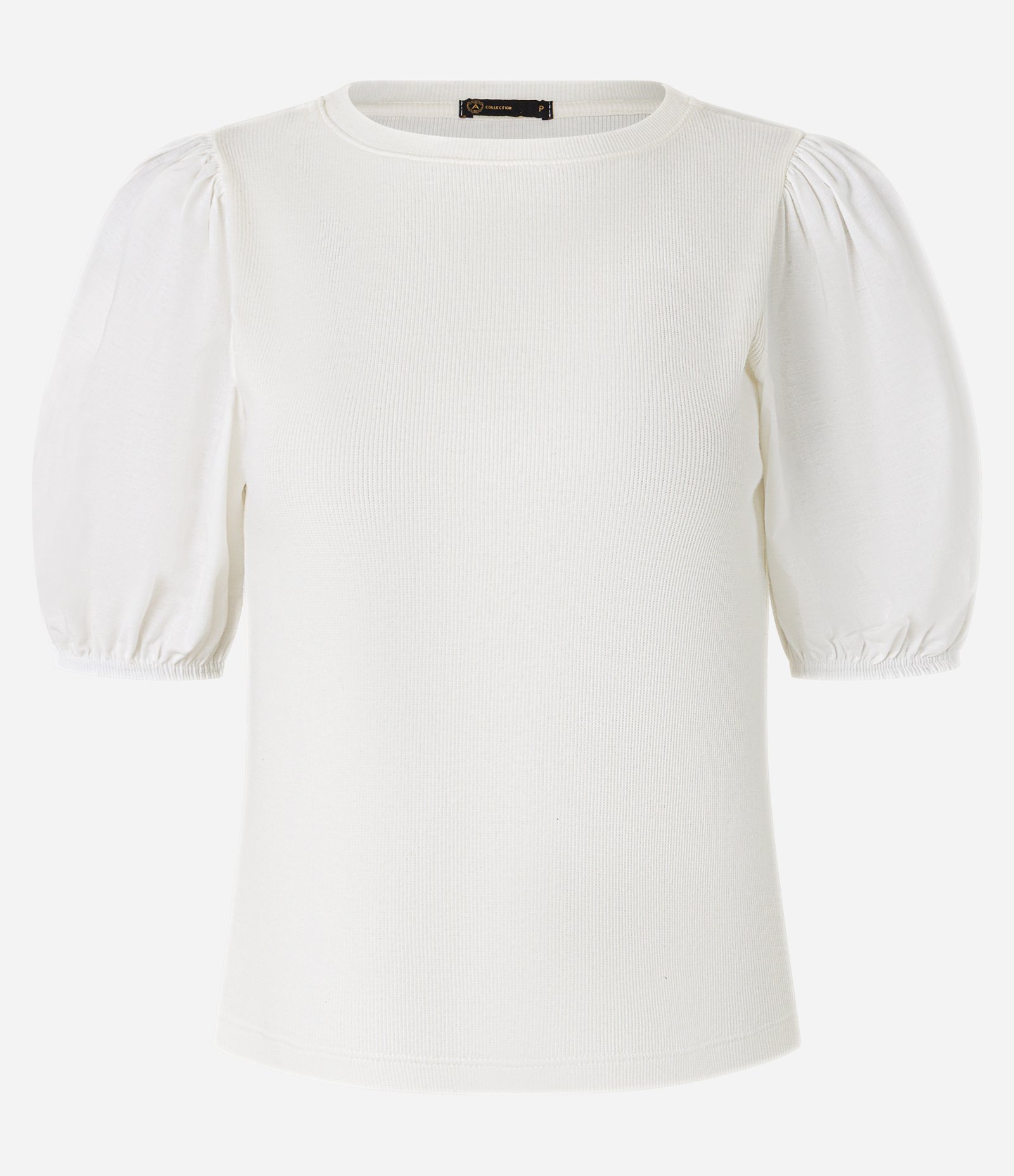 Blusa em Ribana e Tricoline com Manga Bufante Off White 1