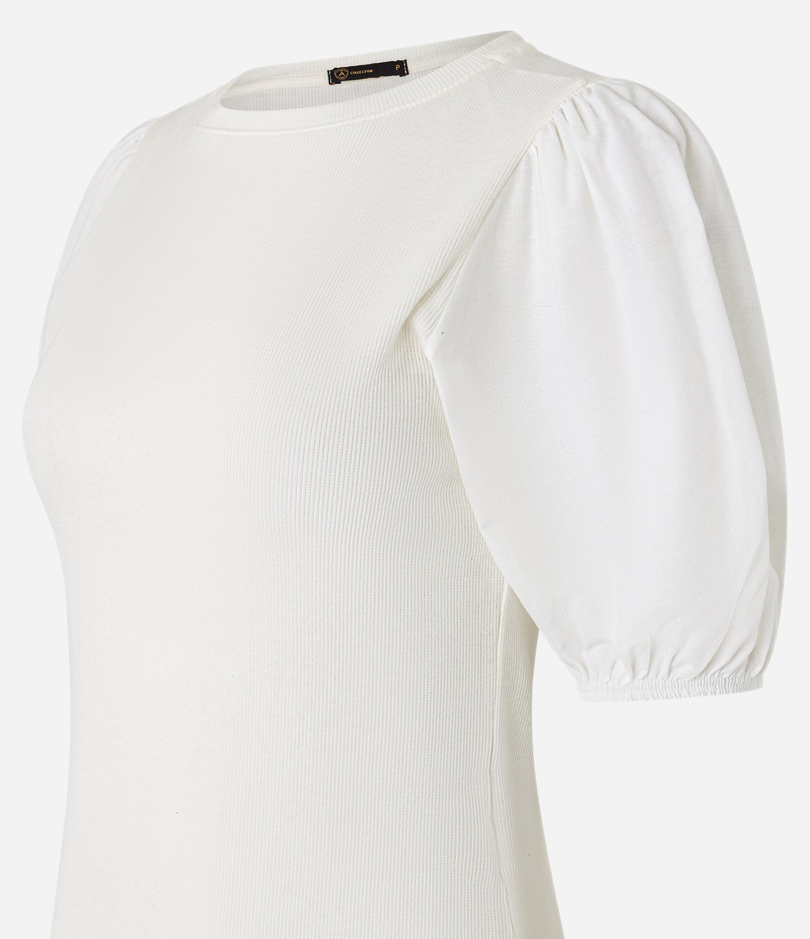 Blusa em Ribana e Tricoline com Manga Bufante Off White 2