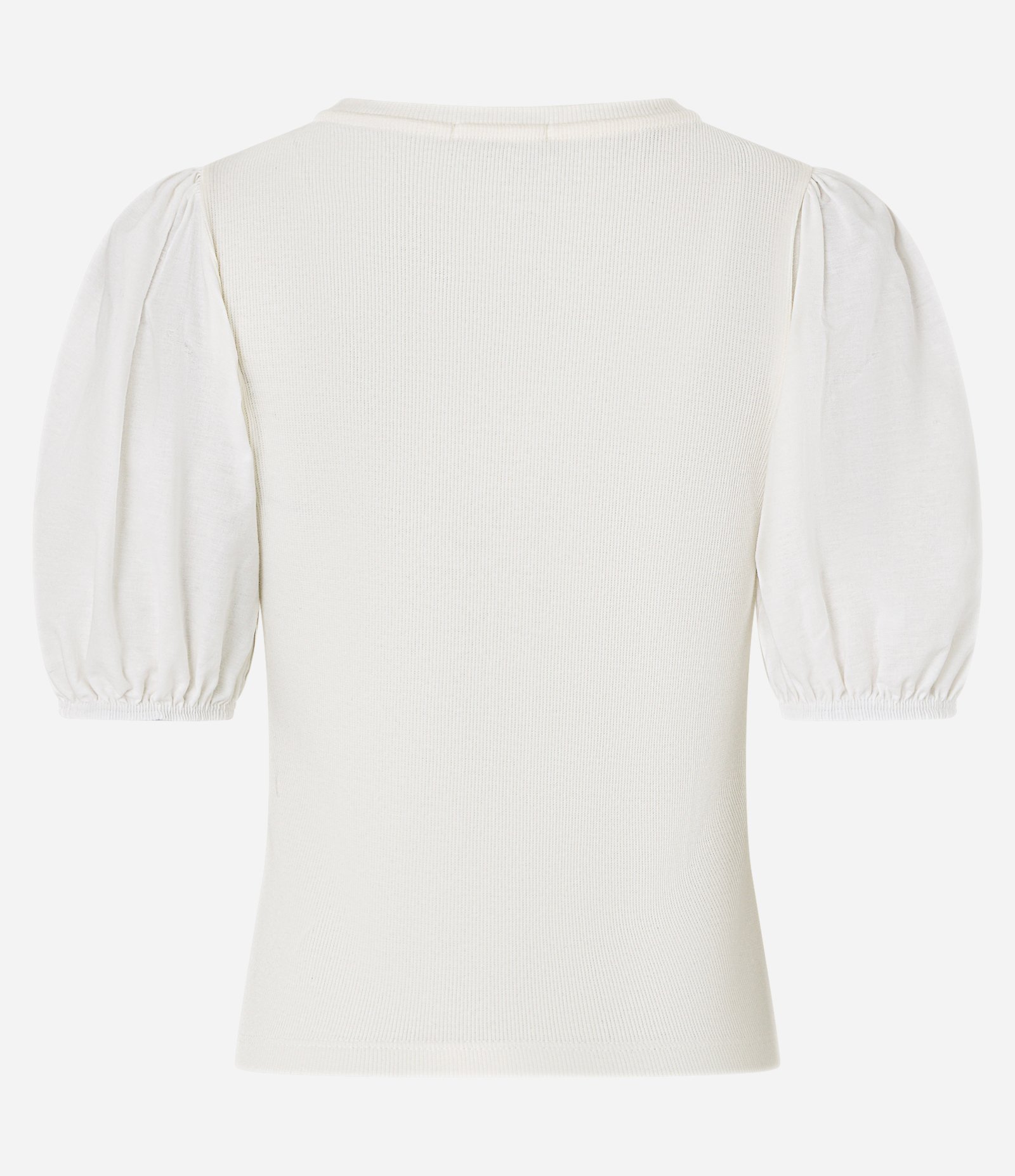 Blusa em Ribana e Tricoline com Manga Bufante Off White 3