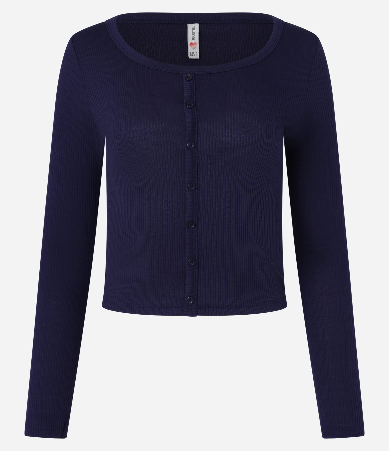 Blusa em Ribana com Textura e Botõezinhos Azul Marinho 4