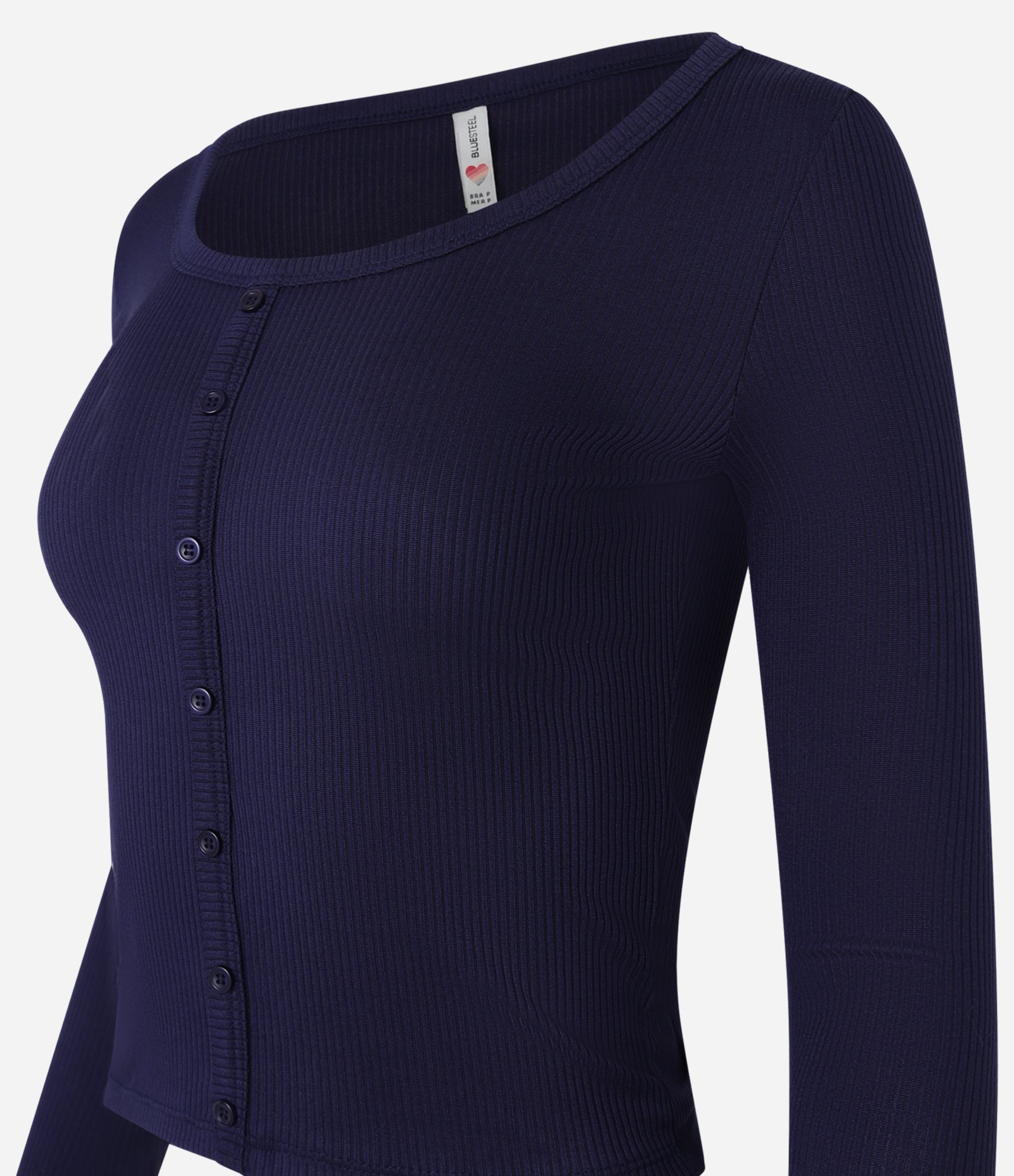 Blusa em Ribana com Textura e Botõezinhos Azul Marinho 5