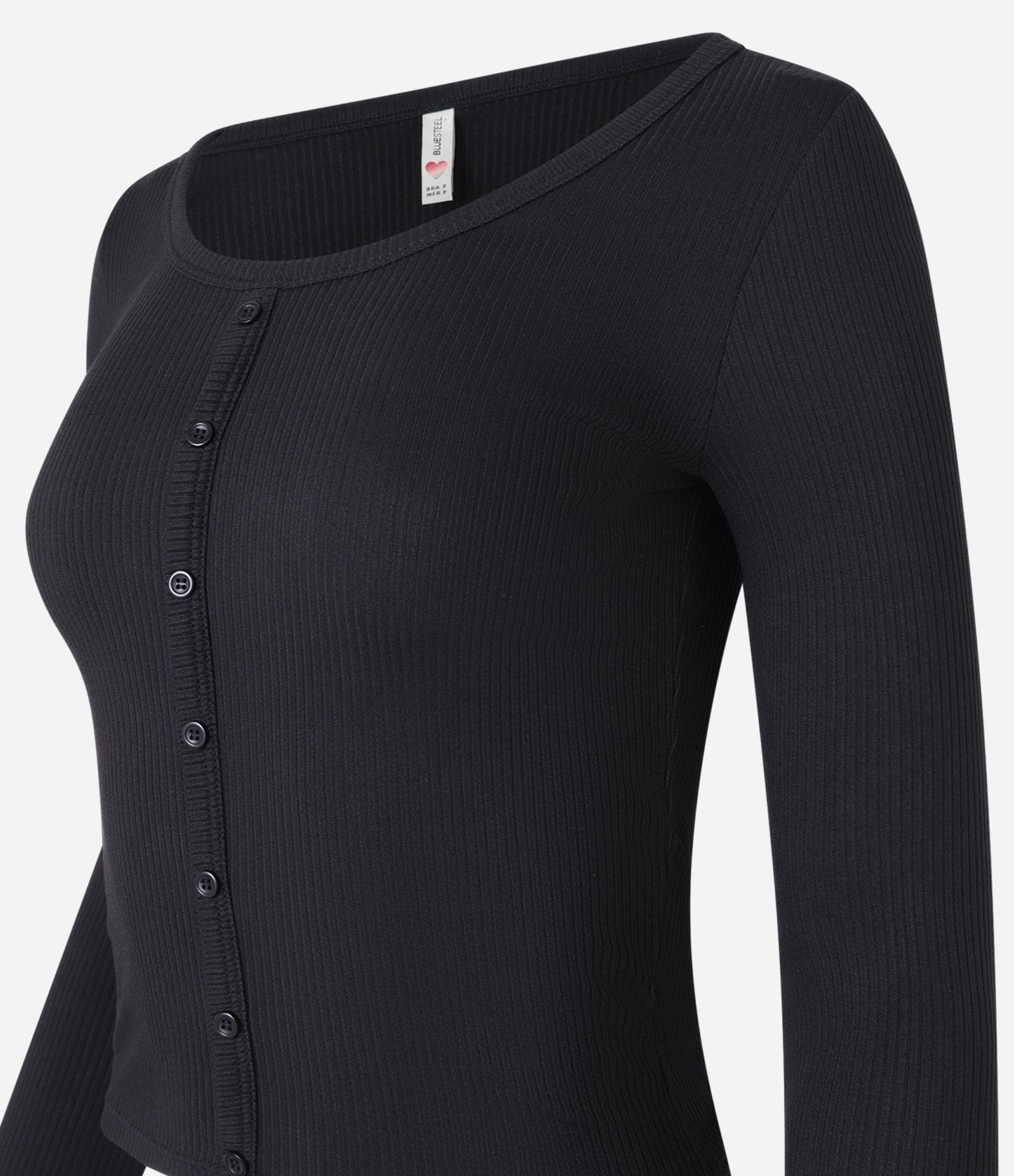 Blusa em Ribana com Textura e Botõezinhos Preto 5