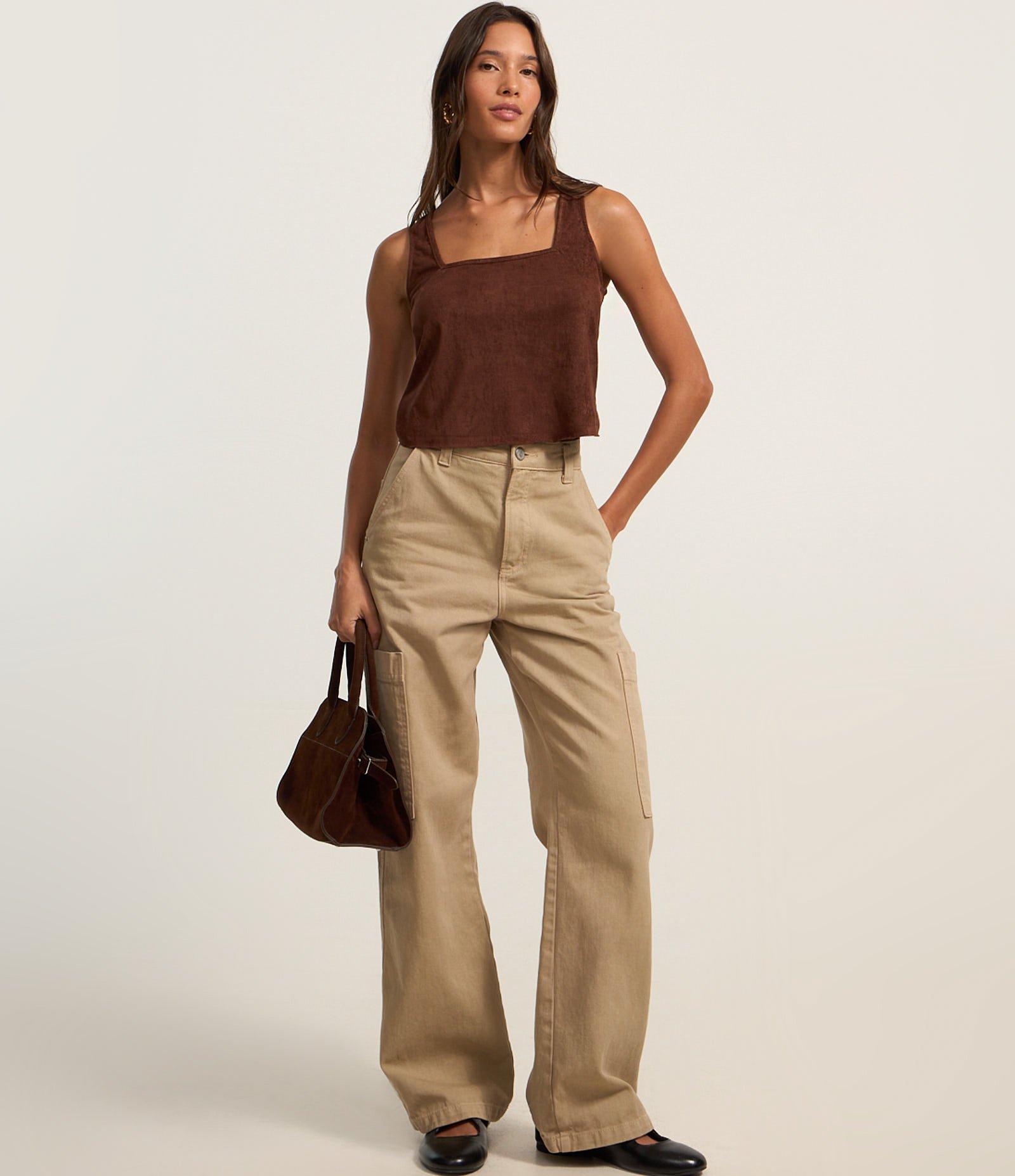 Blusa em Suede com Decote Quadrado Marrom 2