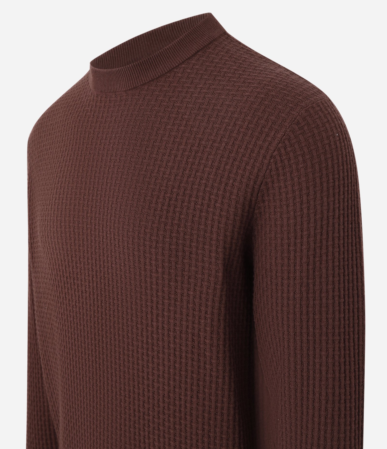 Suéter em Tricô com Textura Quadriculada Marrom 8