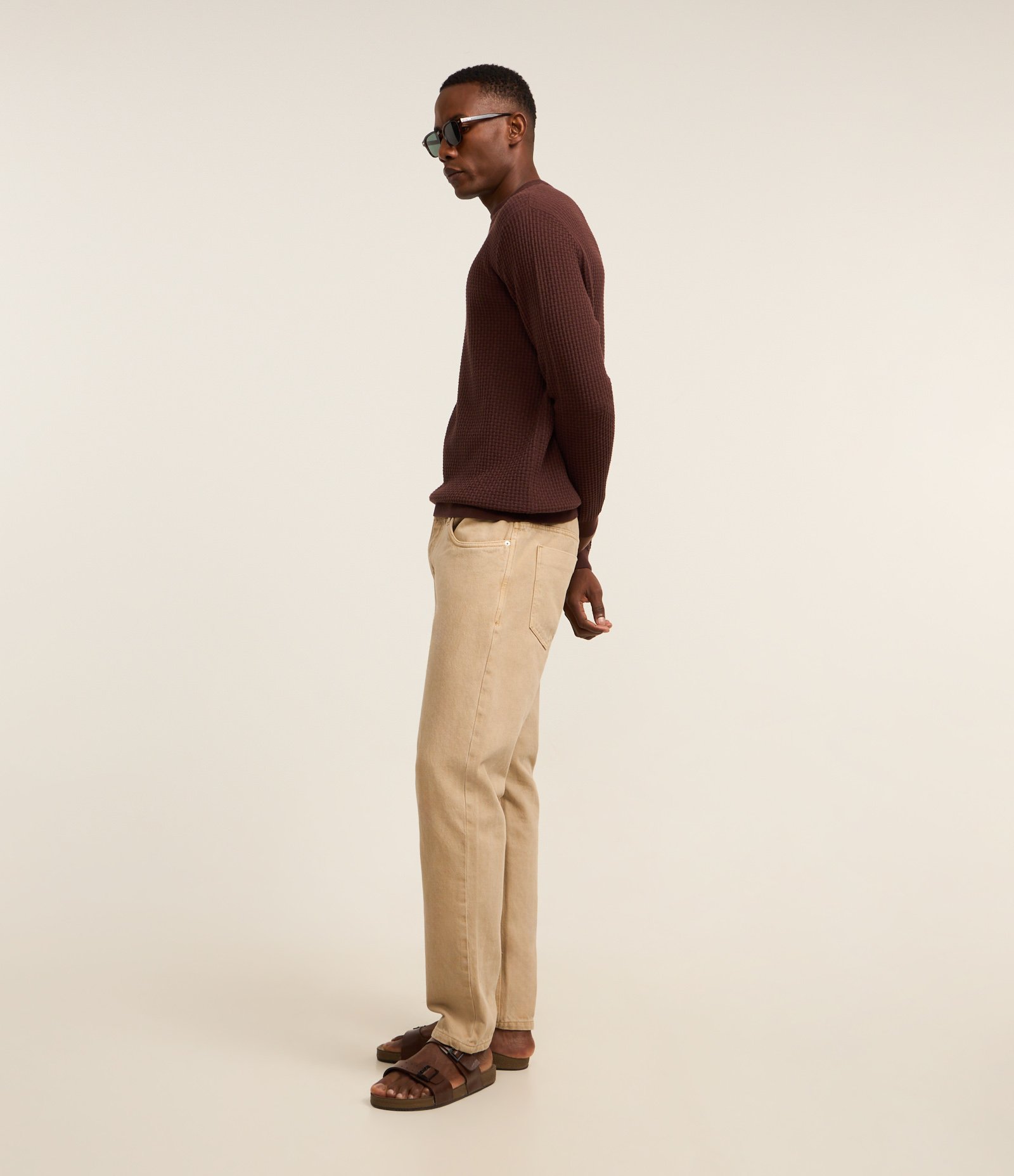 Suéter em Tricô com Textura Quadriculada Marrom 5