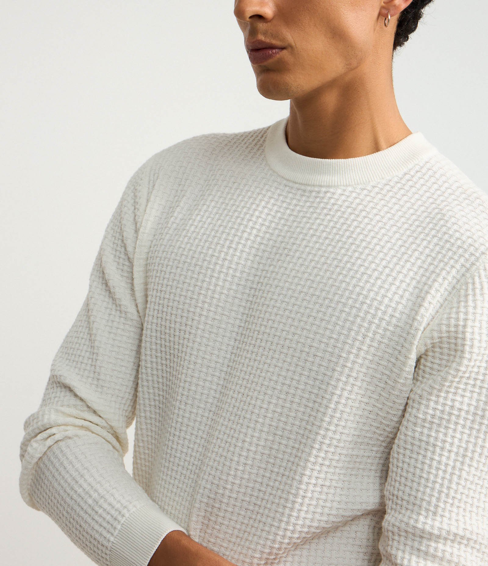 Suéter em Tricô com Textura Quadriculada Branco 3