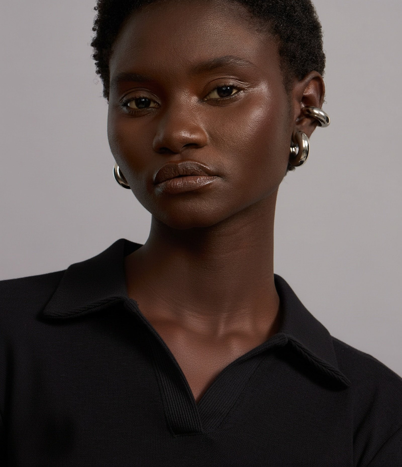 Blusa Polo em Ribana de Algodão com Mangas Longas Preto 6