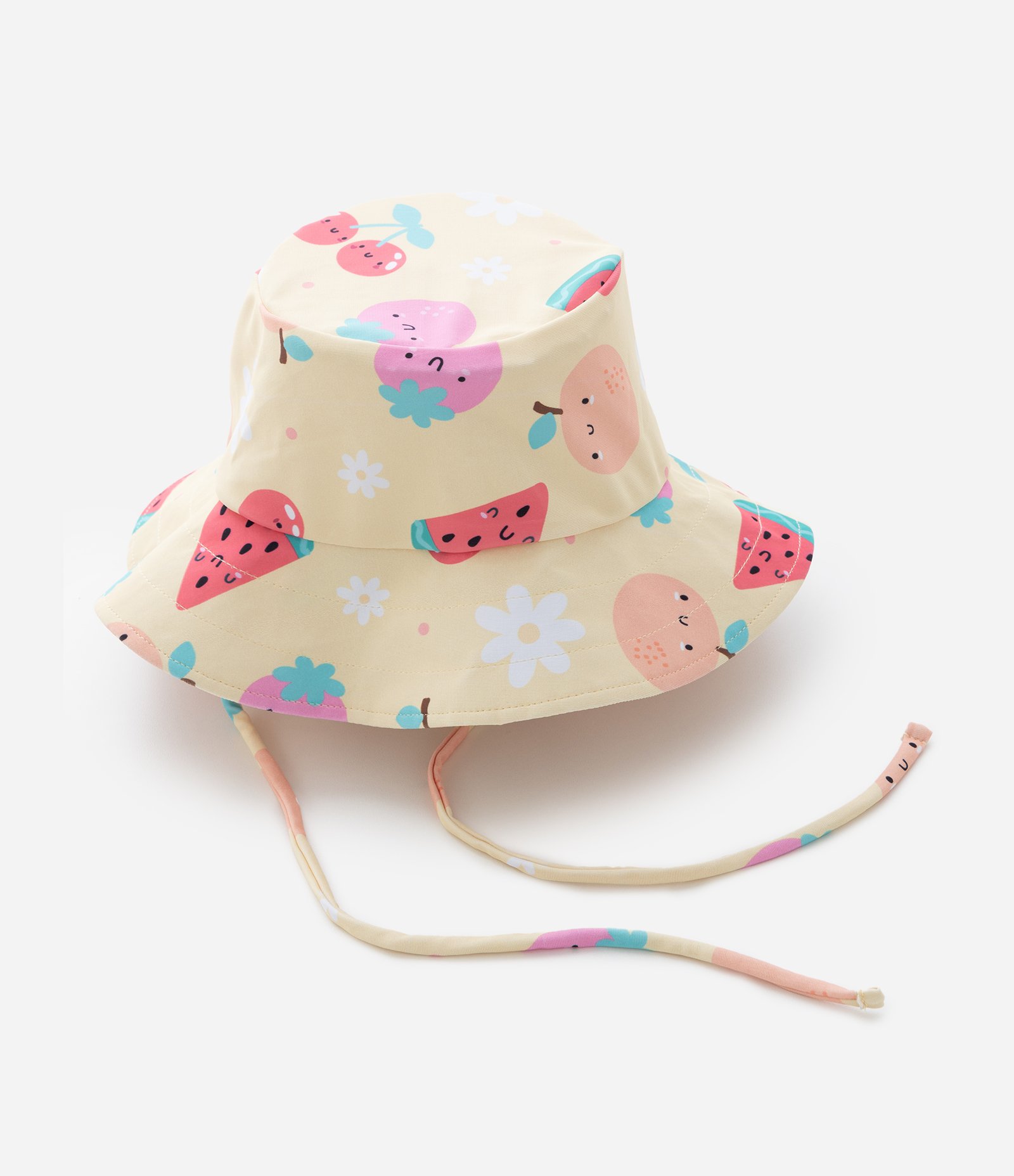 Conjunto Infantil Maiô e Chapéu com Estampa de Frutas Divertidas com Proteção UV - Tam 6-12 meses a 4 Anos Amarelo 4