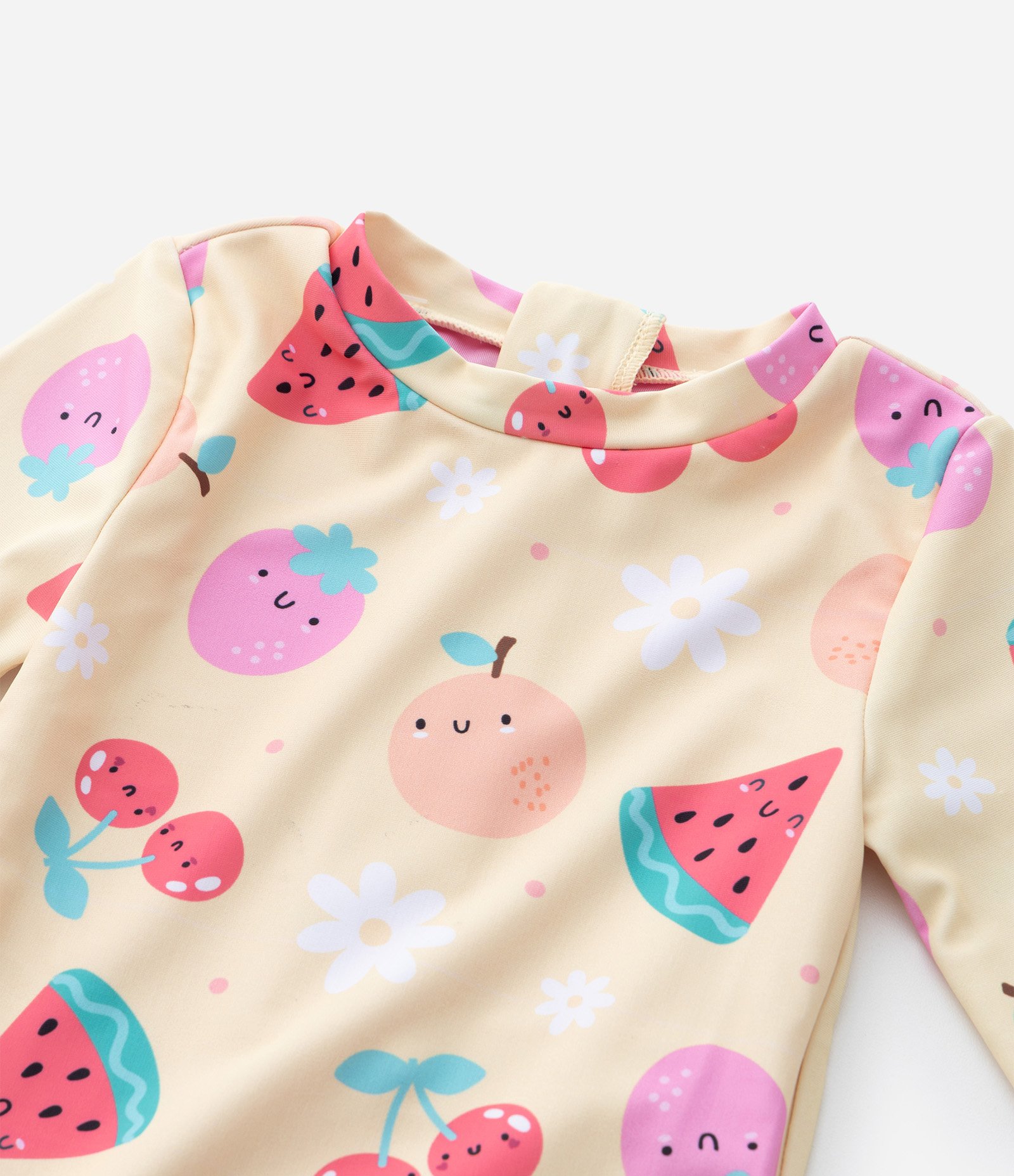 Conjunto Infantil Maiô e Chapéu com Estampa de Frutas Divertidas com Proteção UV - Tam 6-12 meses a 4 Anos Amarelo 7