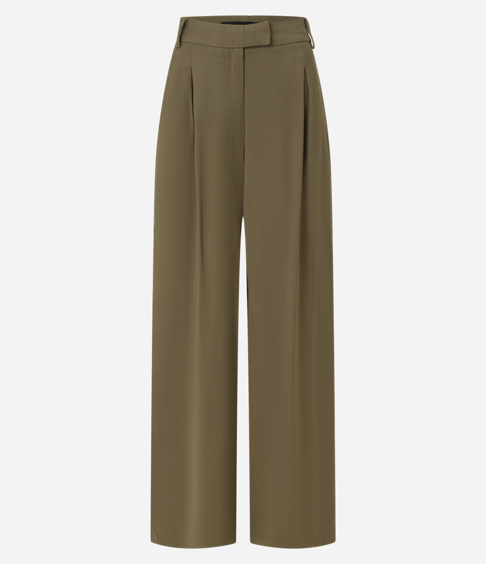 Calça Pantalona em Crepe com Pregas e Fechamento Deslocado Verde 7