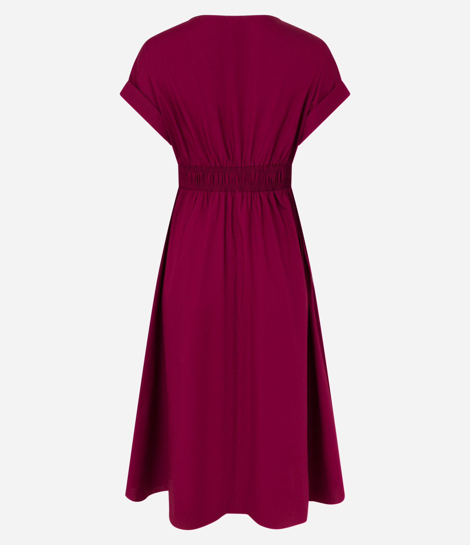 Vestido Evasê Midi em Tricoline com Manga Dobrada Vinho 6
