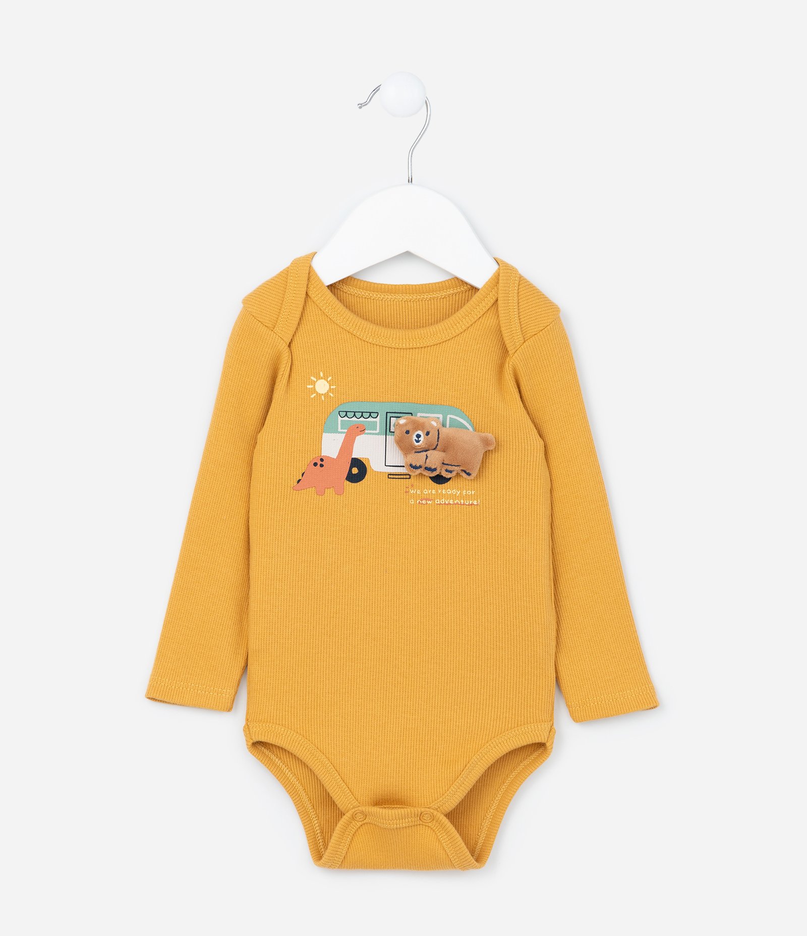 Body Infantil com Estampa Interativa Ônibus e Urso - Tam 0 a 18 meses Amarelo 1